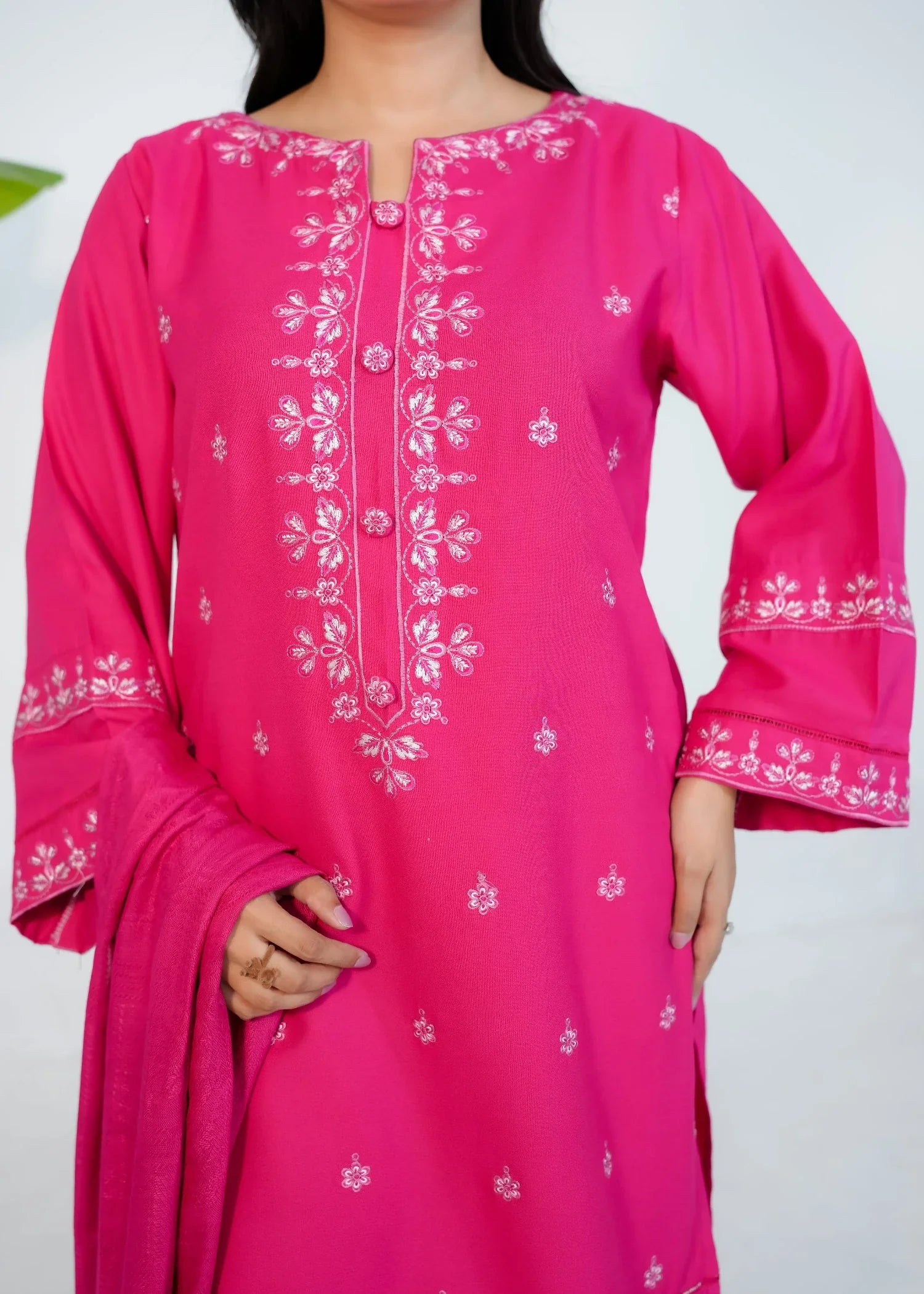 dhanak Kurta Set in Shocking pink