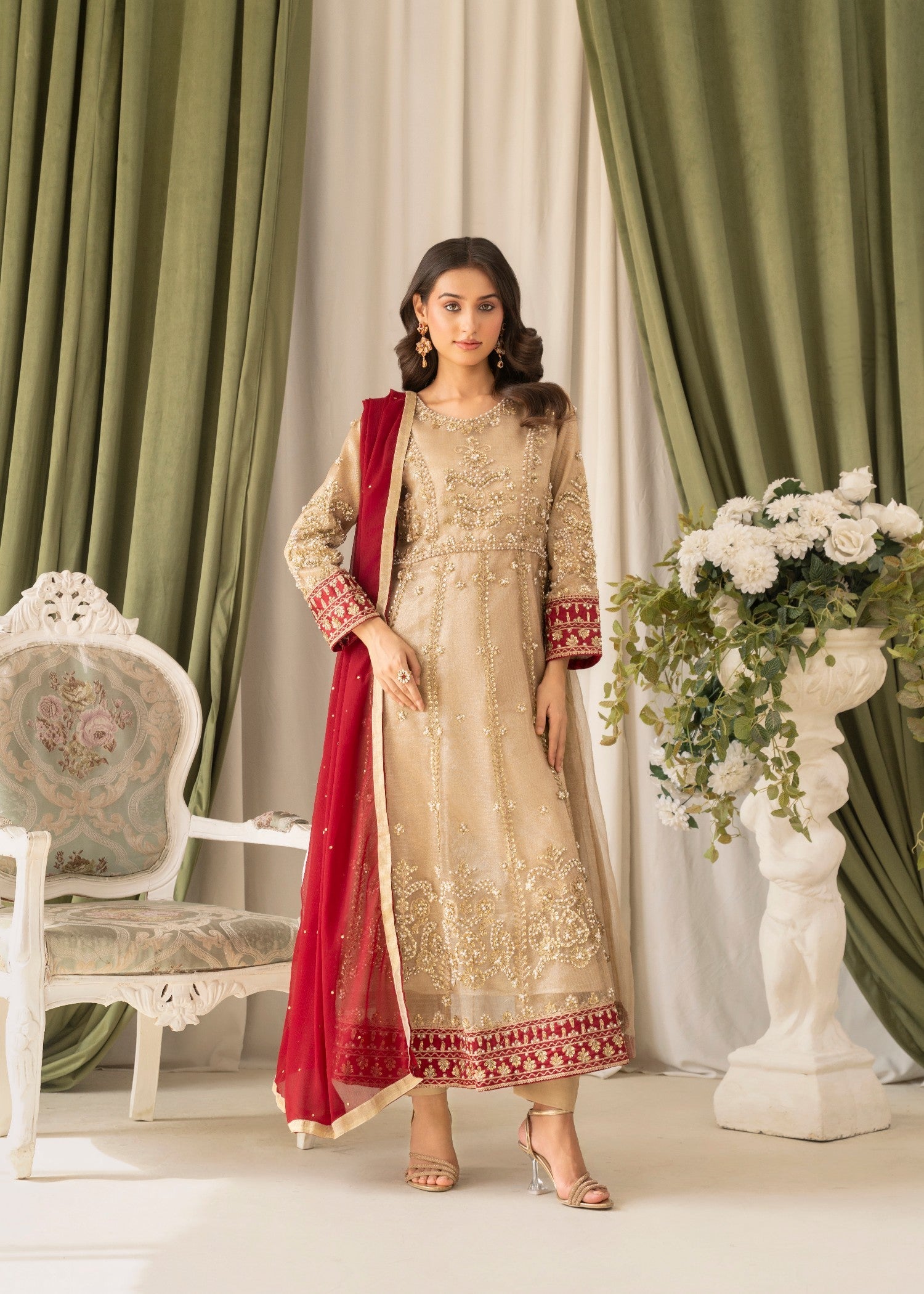 zari net Maxi in Golden brown