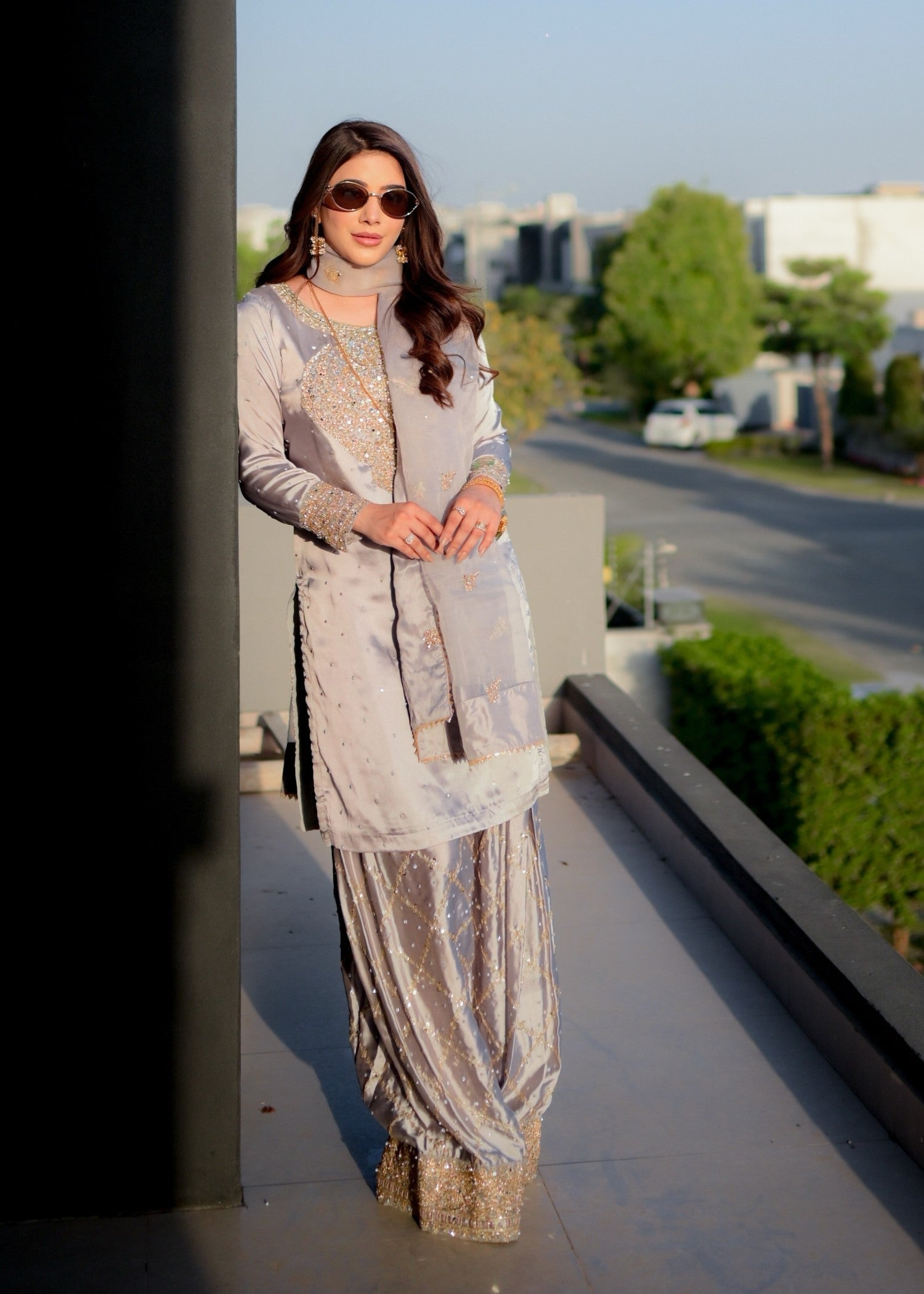 pk charmuse silk Kurta Set in Grey