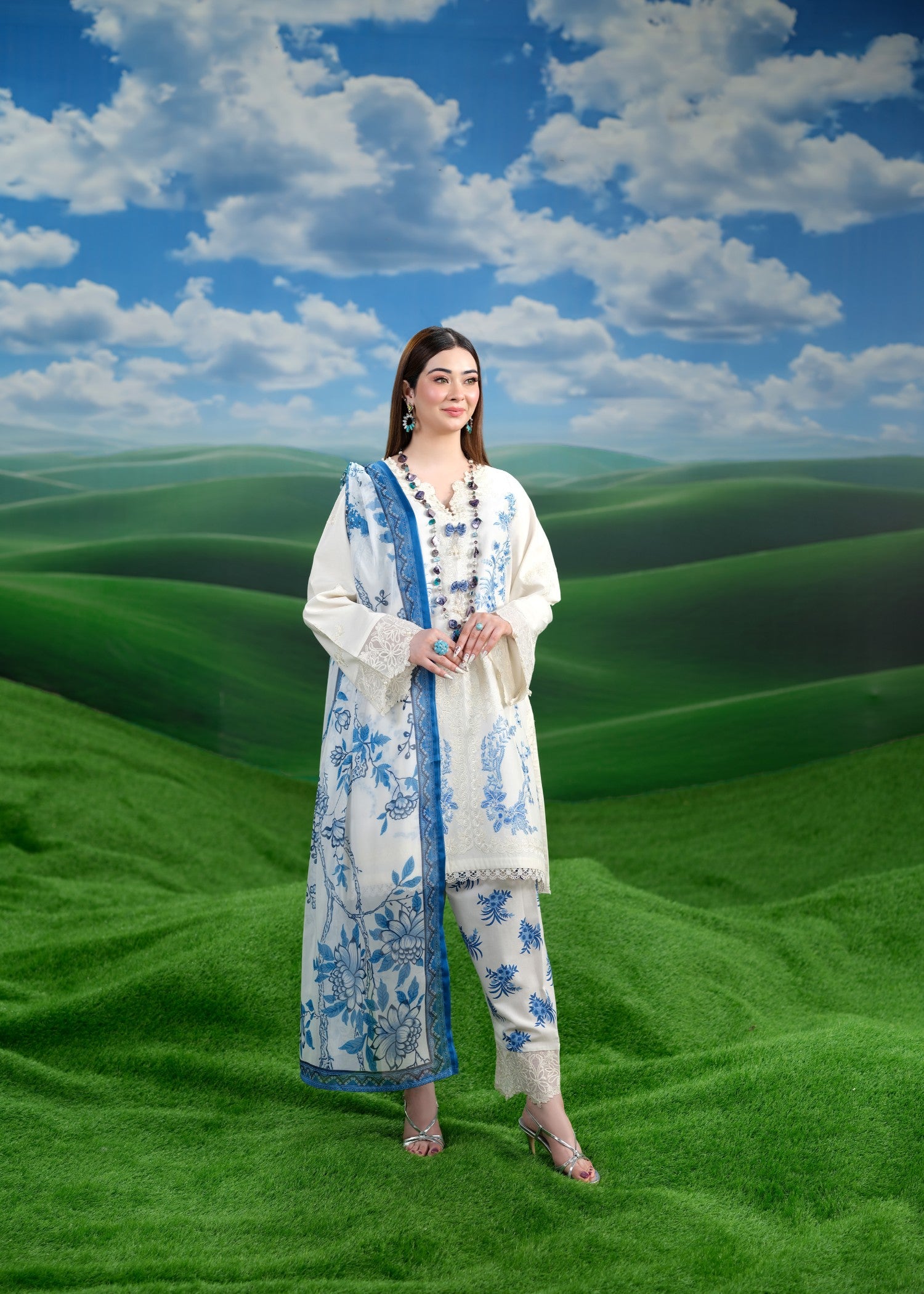 cambric cotton Kurta Set in Cream