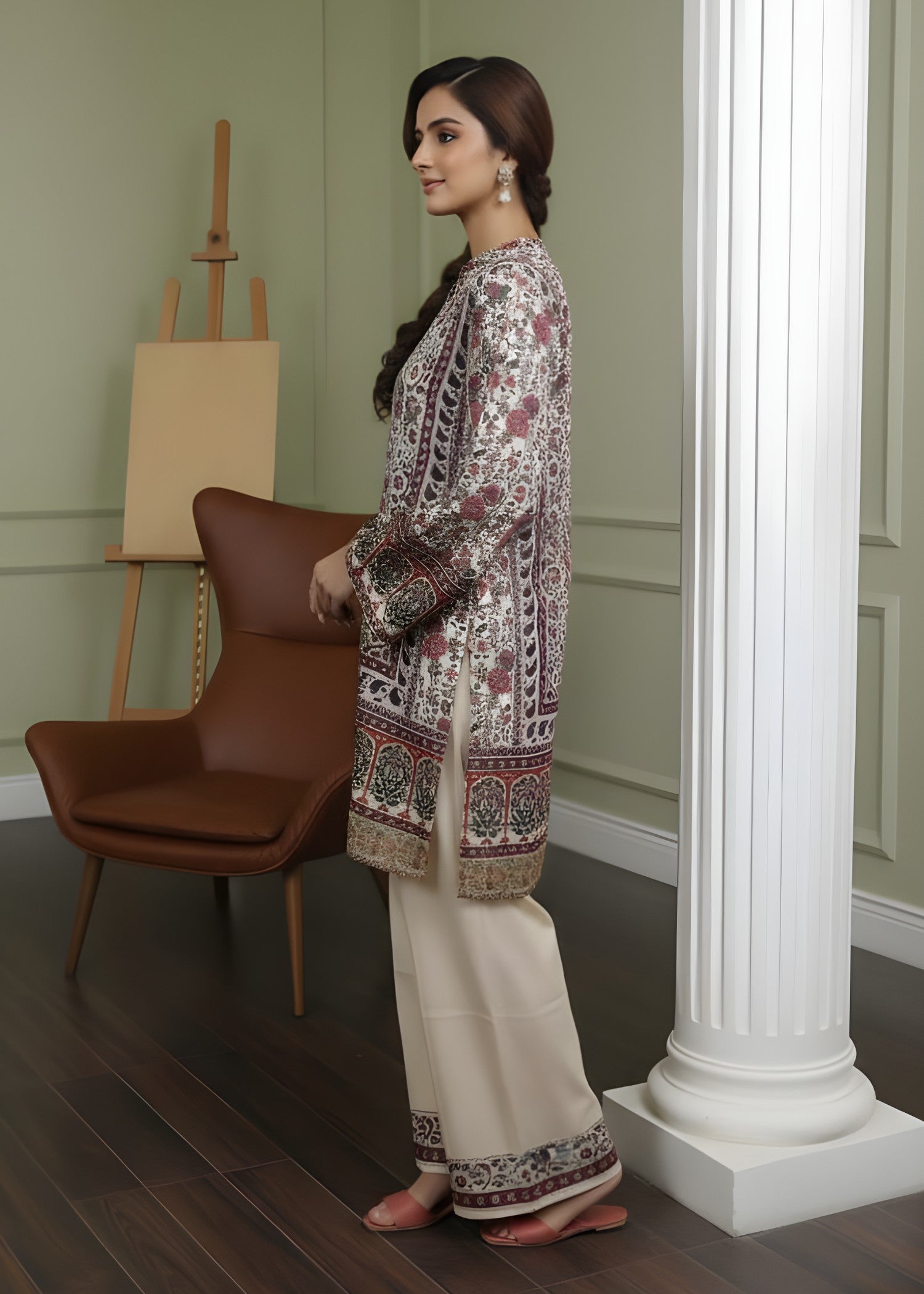 polyester crepe Kurta Set in Multi