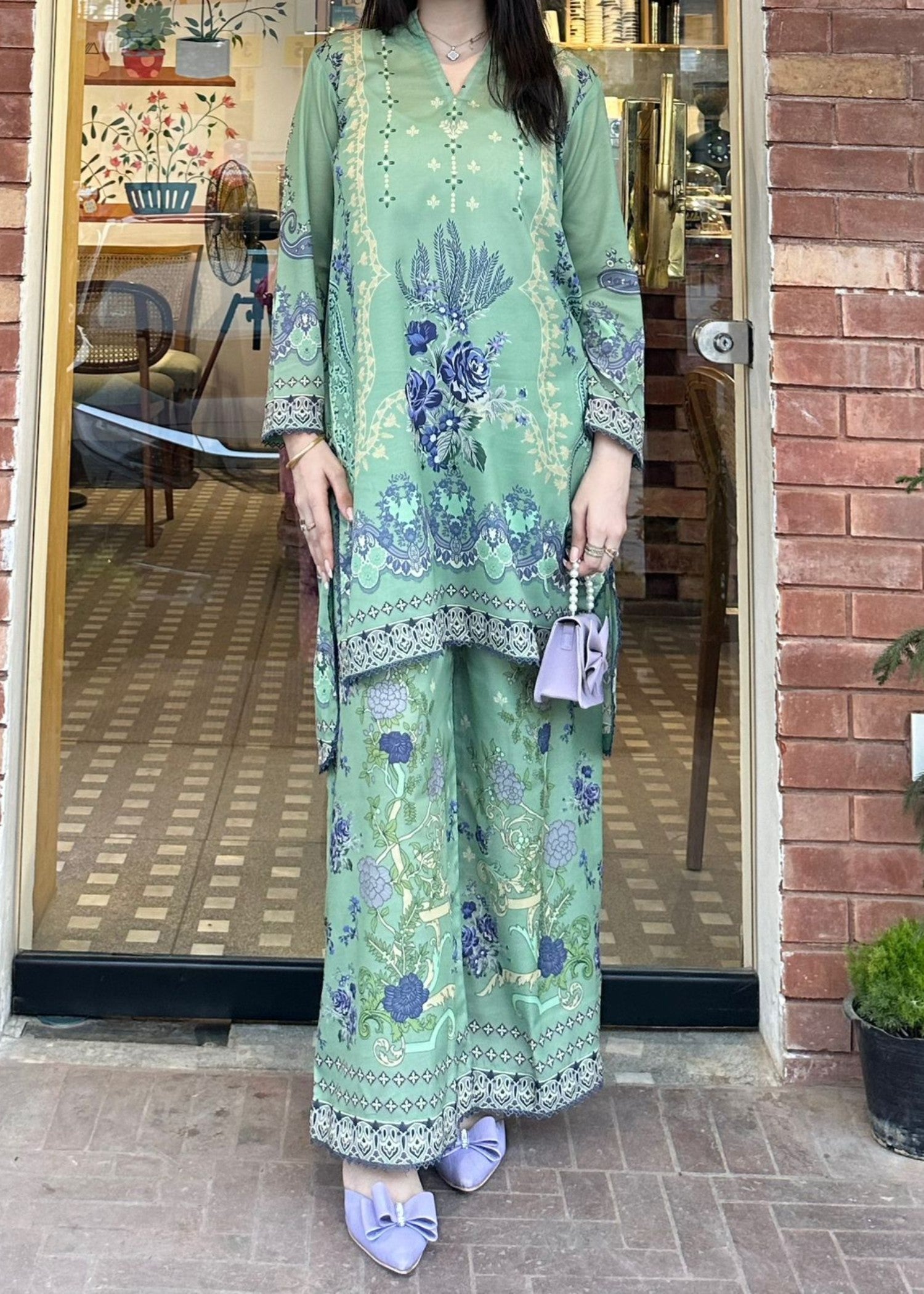 swiss lawn Co ord Sets in Tea green