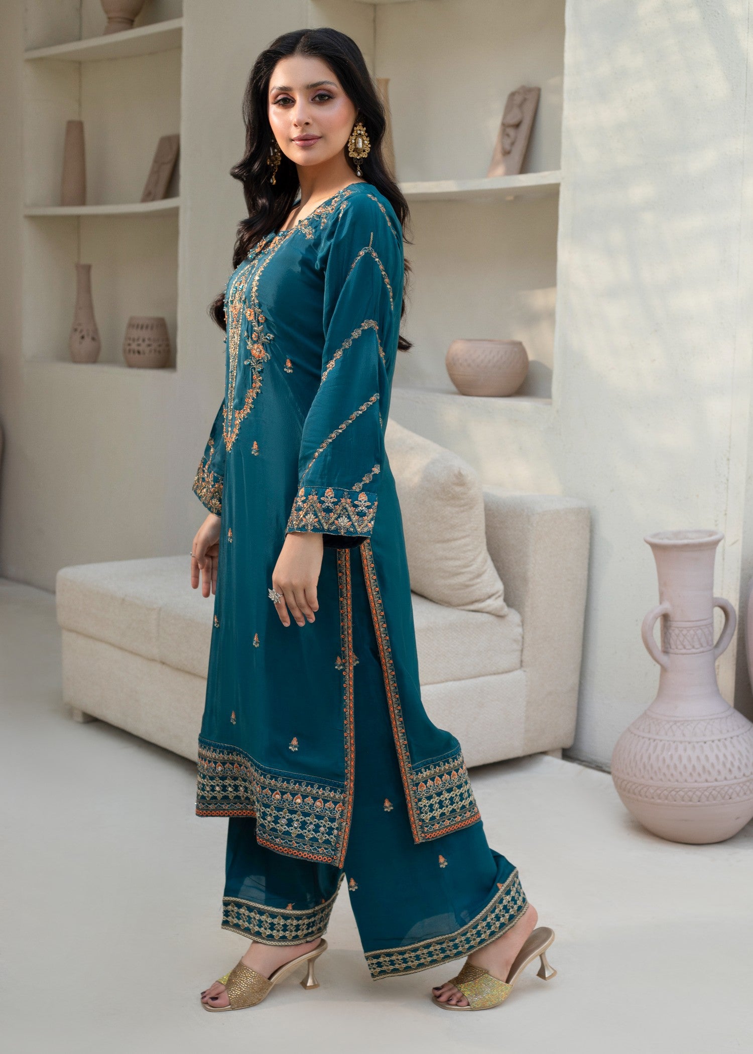 pure silk Kurta Set in Pine green