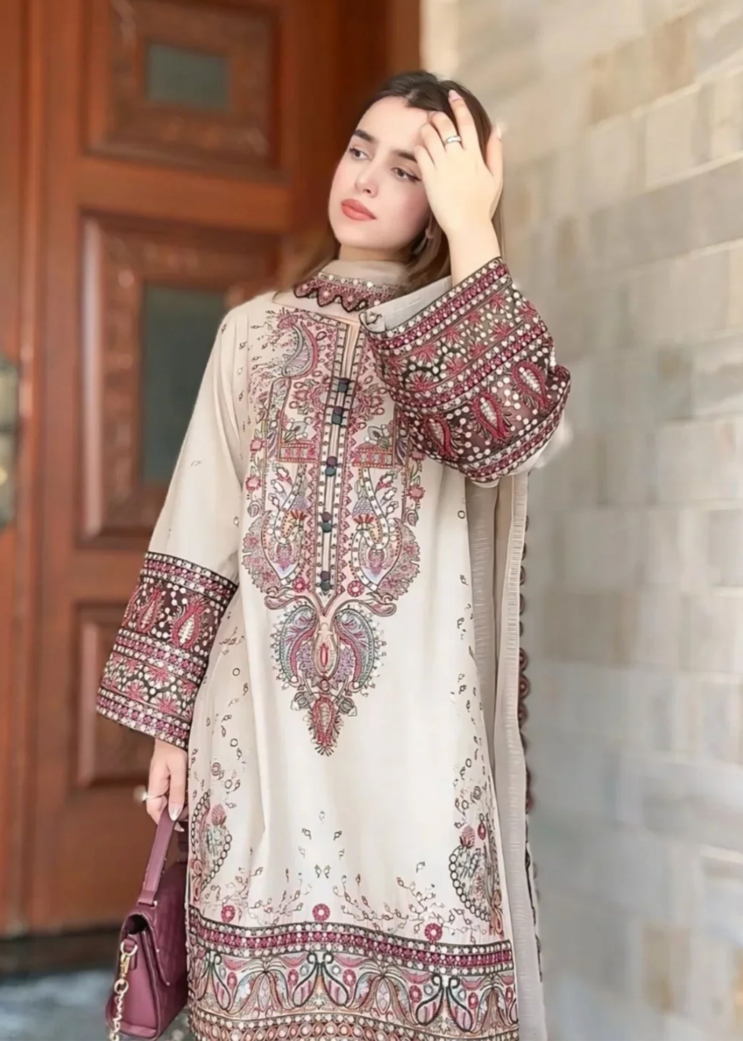 cotton Kurta Set in Beige
