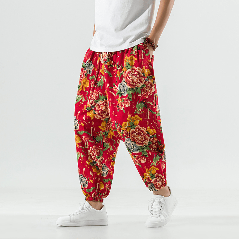 Breathable Cotton and Linen Casual plus Size Crotch Harem Pants Bloomers