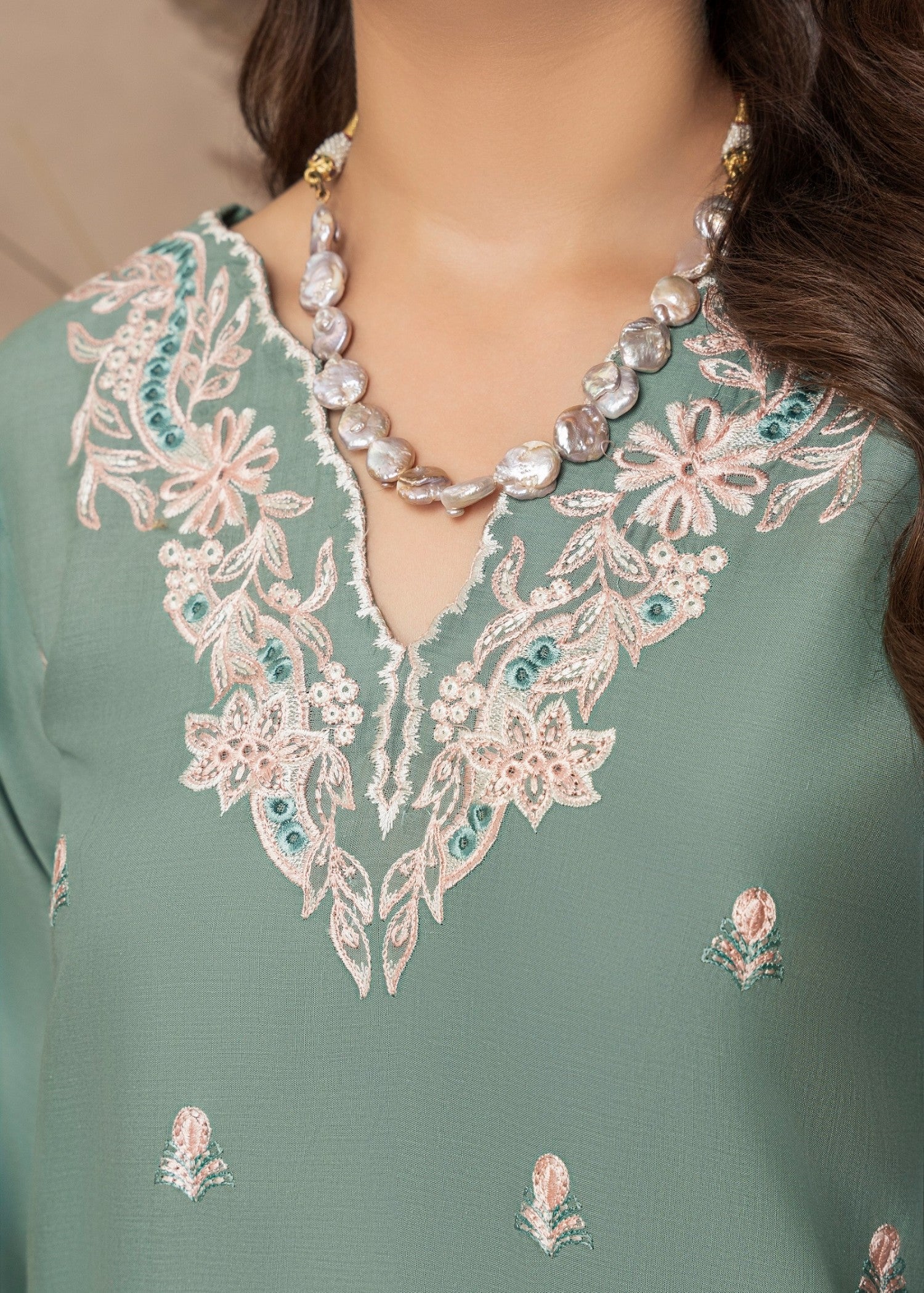 lawn Kurta Set in Pastel green