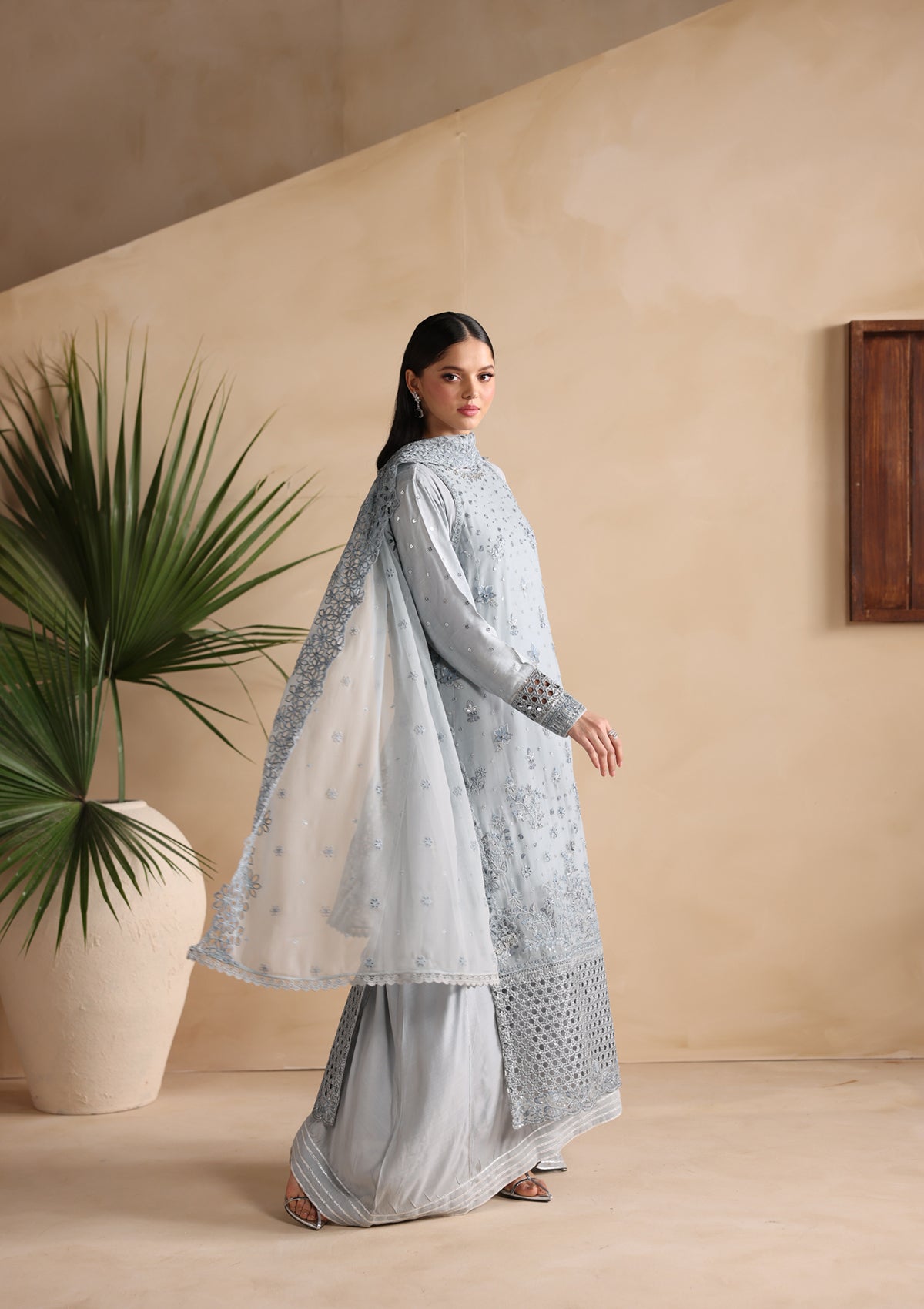 chiffon Kurta Set in Powder blue