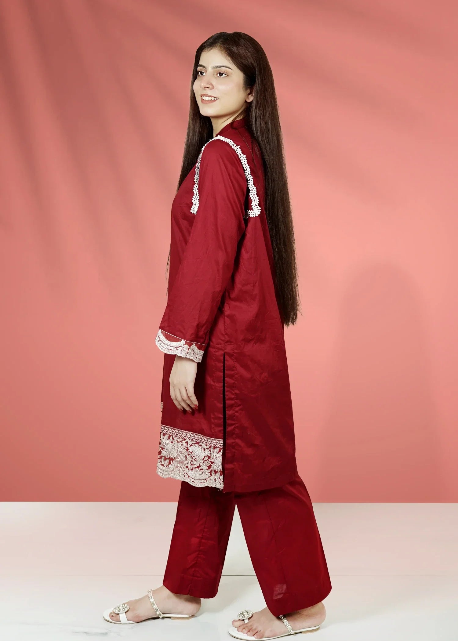 cotton Kurta Set in Cherry red