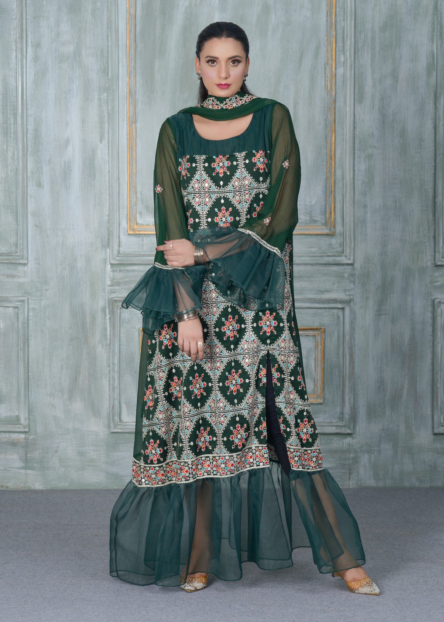 chiffon Maxi in Emerald green