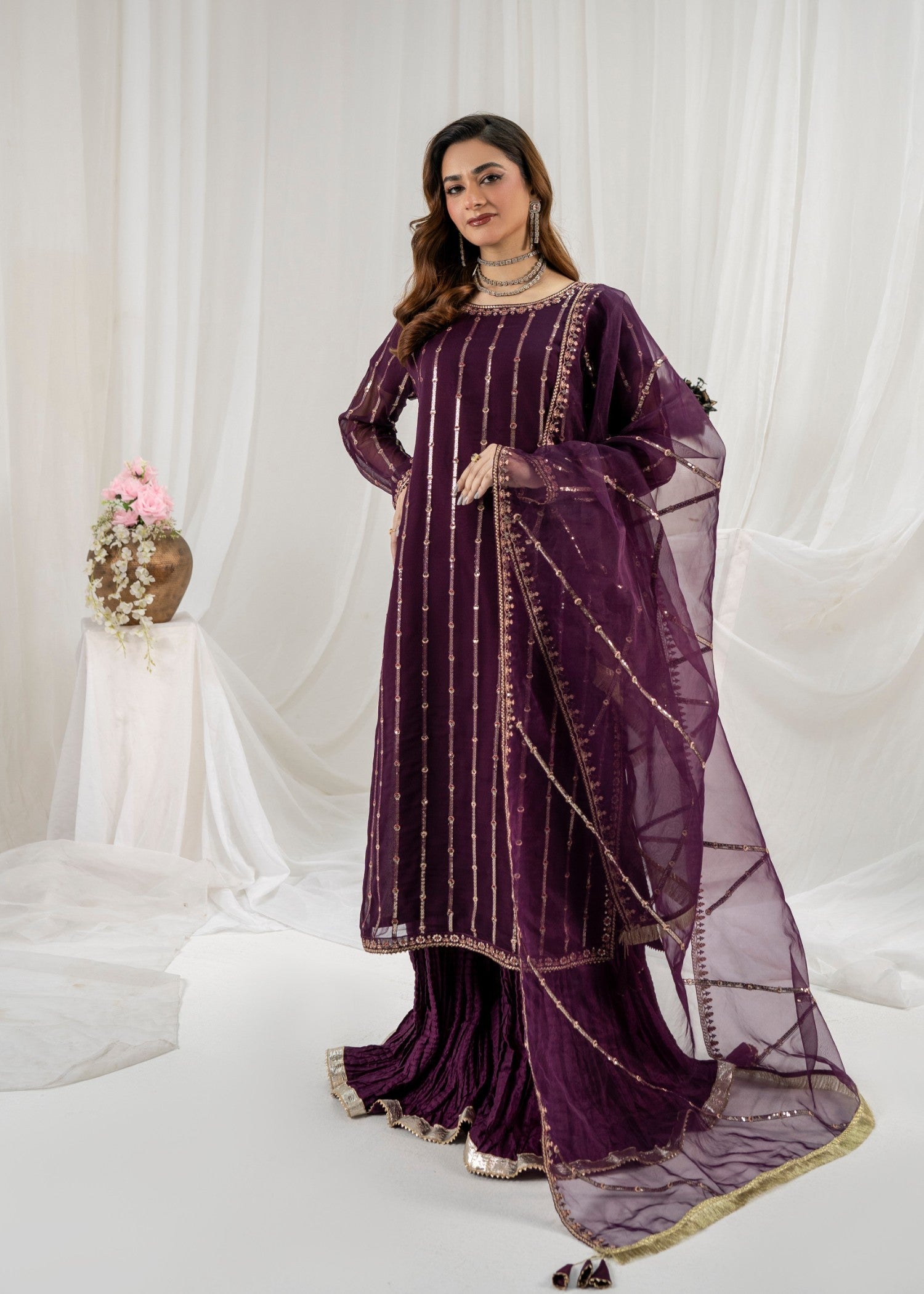 chiffon Sharara in Plum