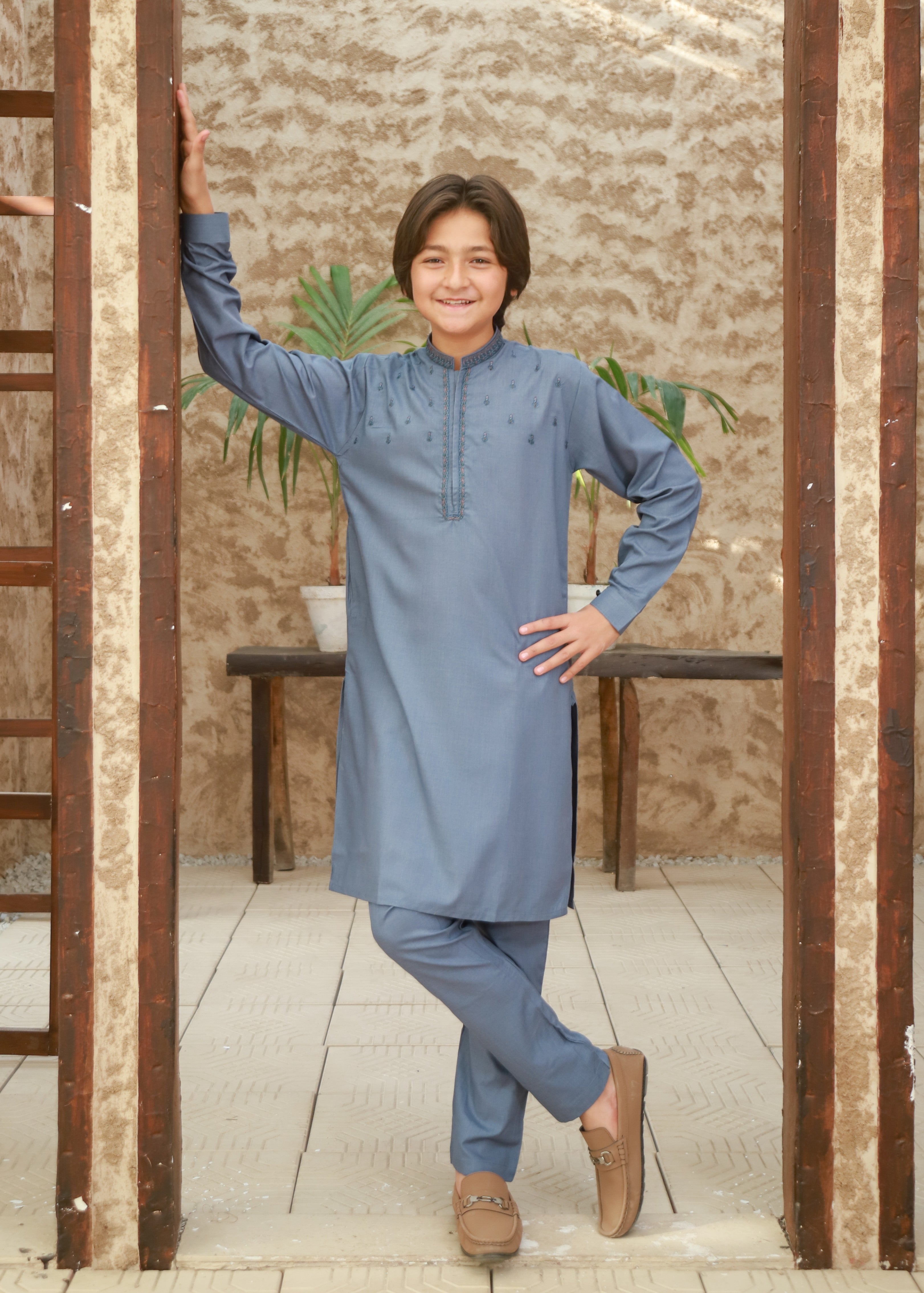 wash & wear Kurta Set in Cornflower blue