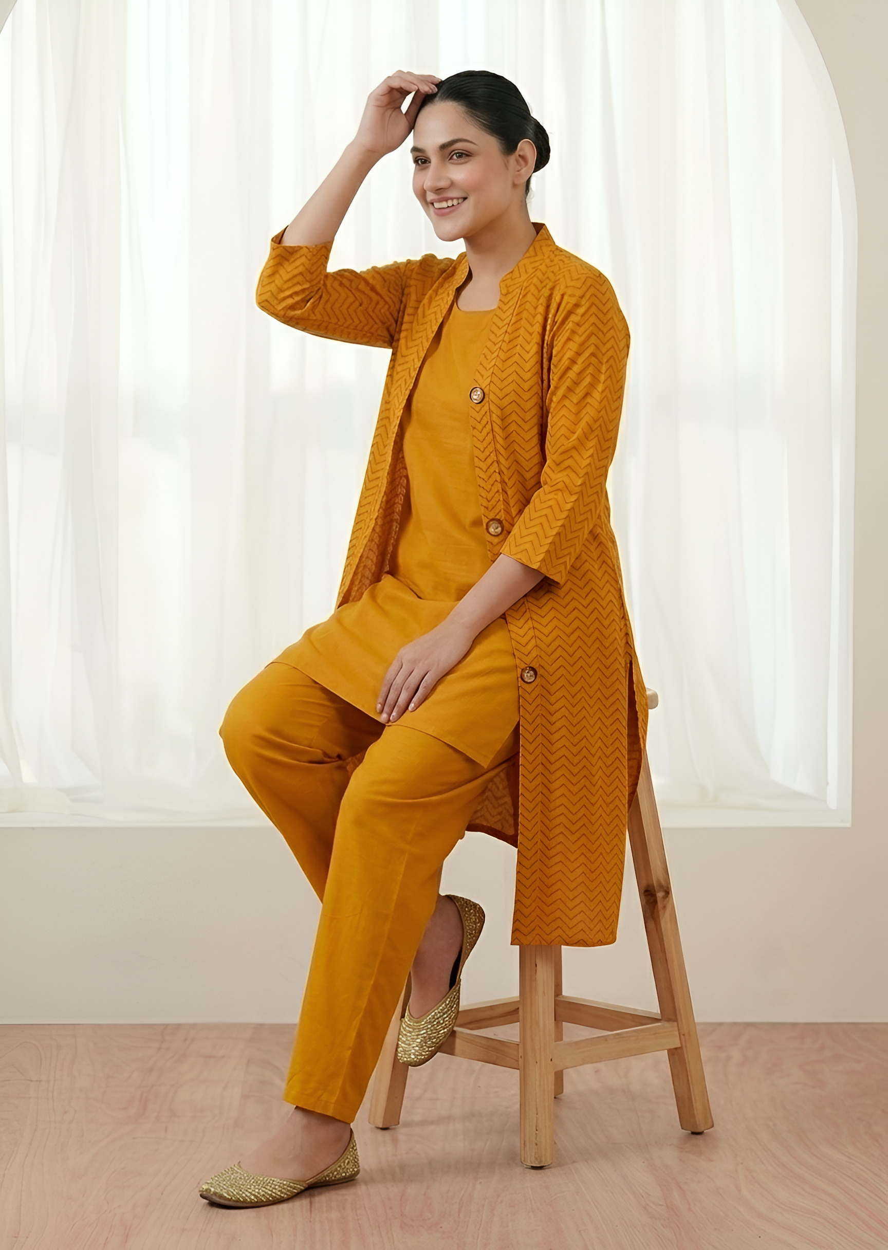 linen Gown in Mustard