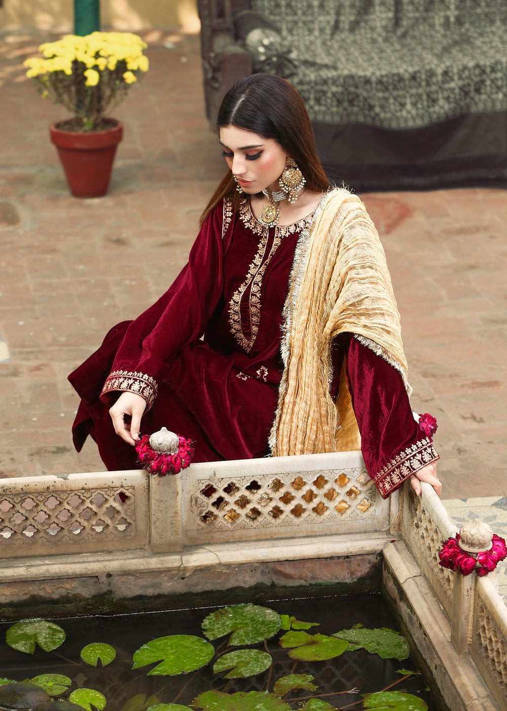 velvet Kurti in Maroon