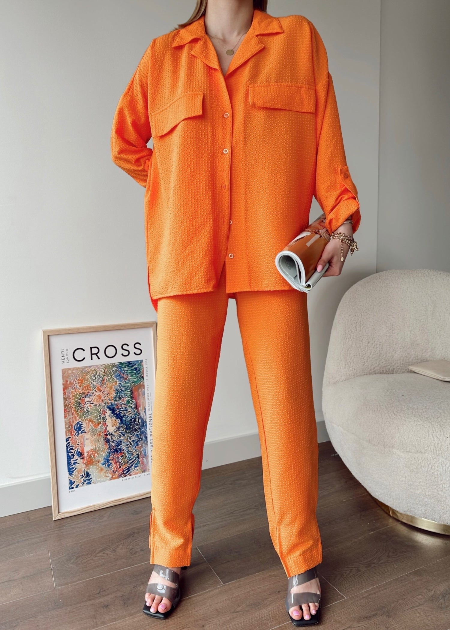 blended linen Co Ord Sets in Orange
