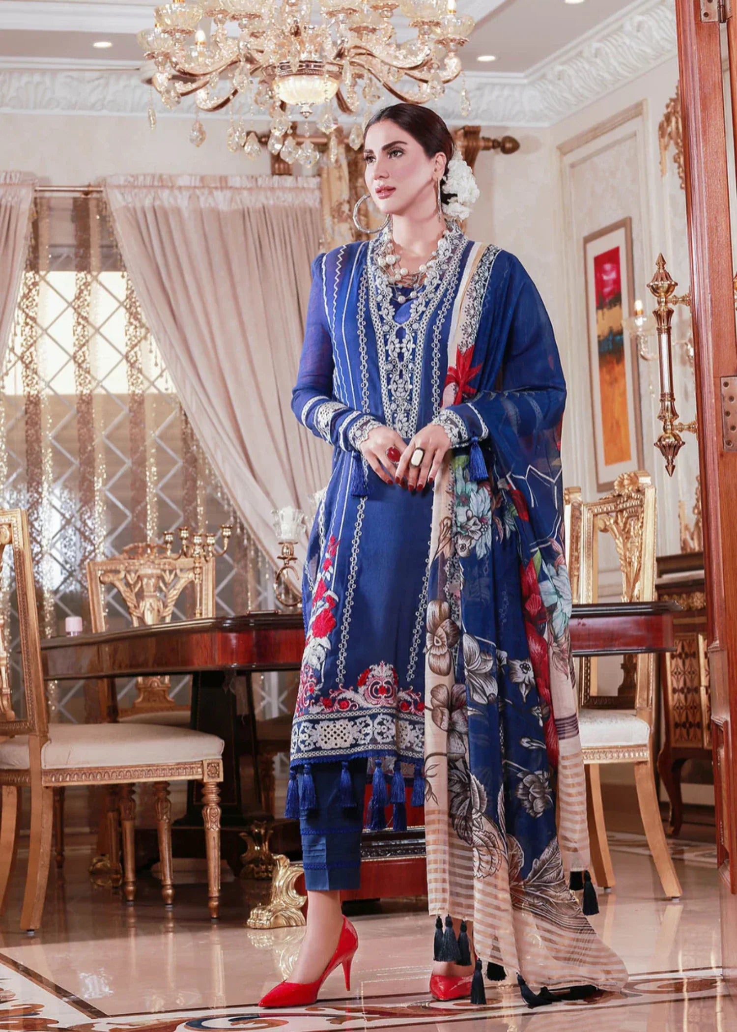 khaddi net Unstitched in Blue