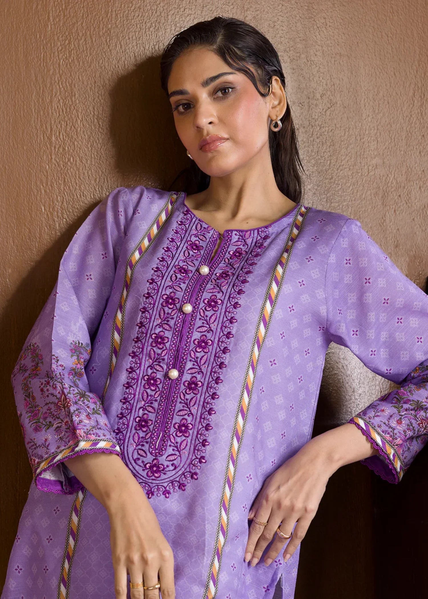 khaddar Kurti in Lilac
