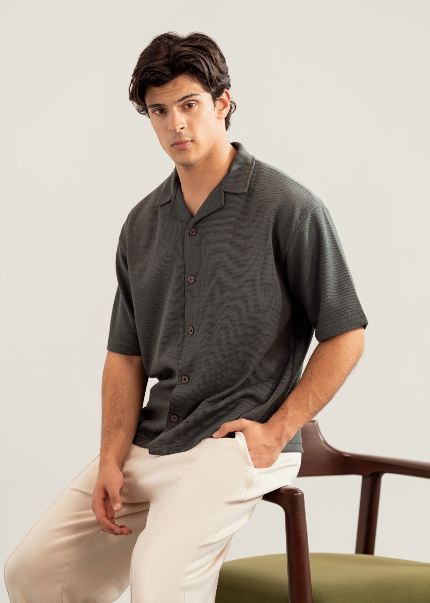 cotton Casual Shirt in Olive green