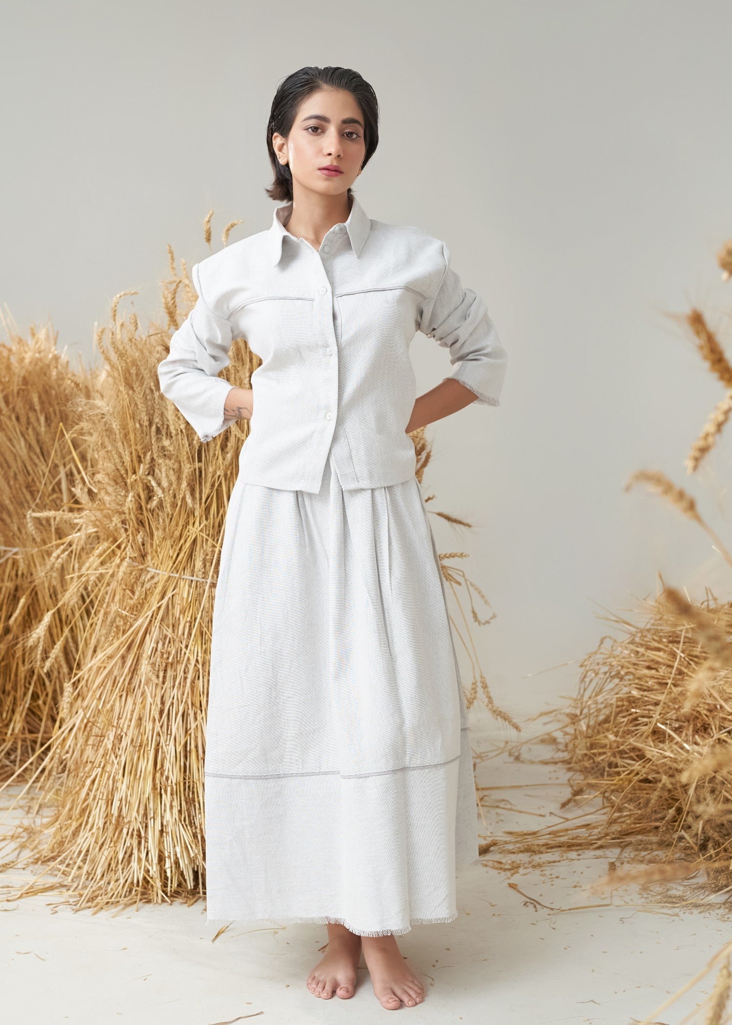 textured linen Skirt in Grey