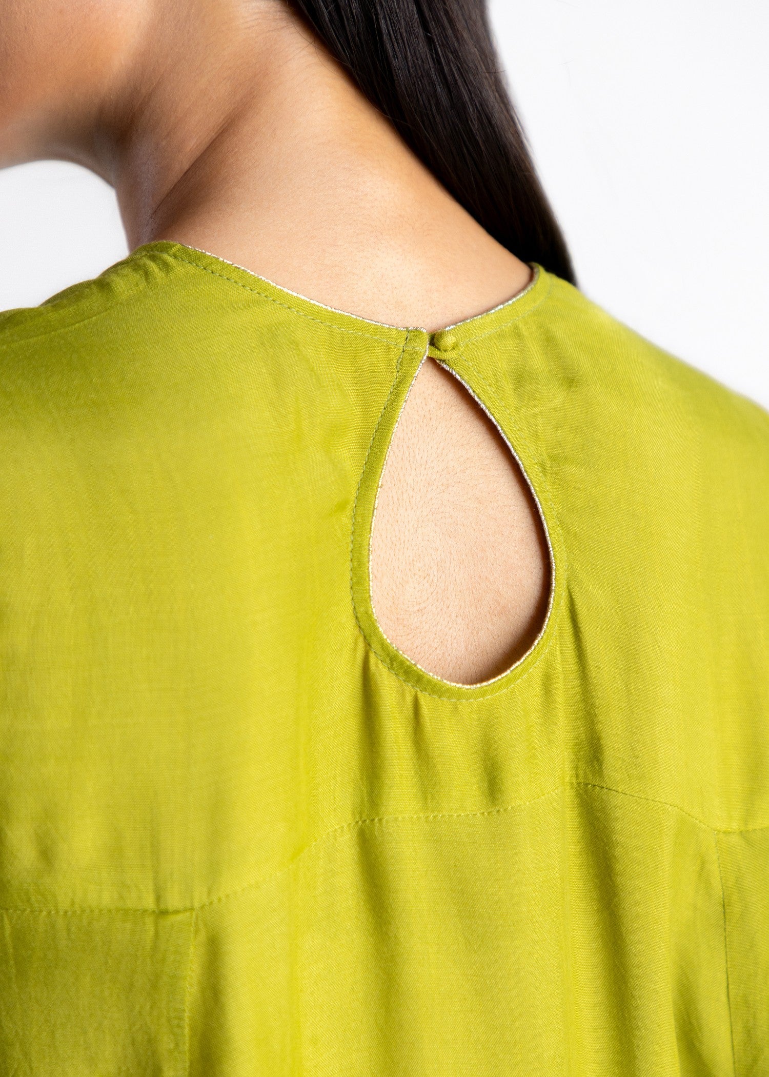 cotton silk Short Frock in Olive green