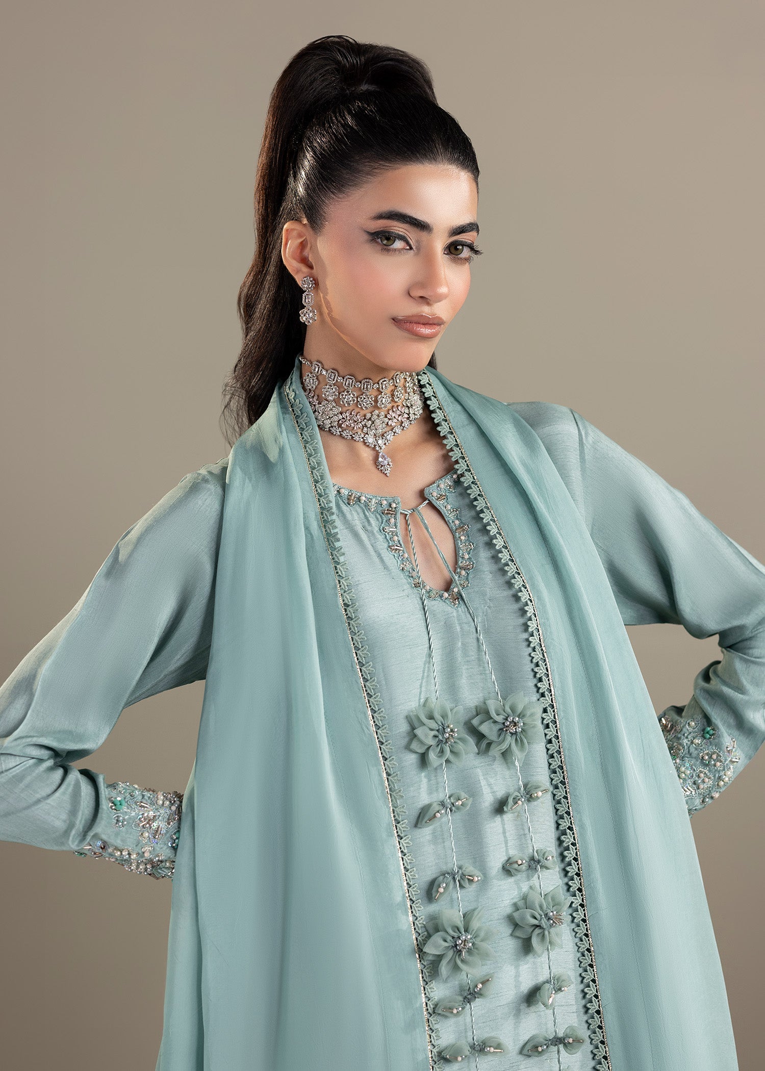raw silk Kurta Set in Light blue