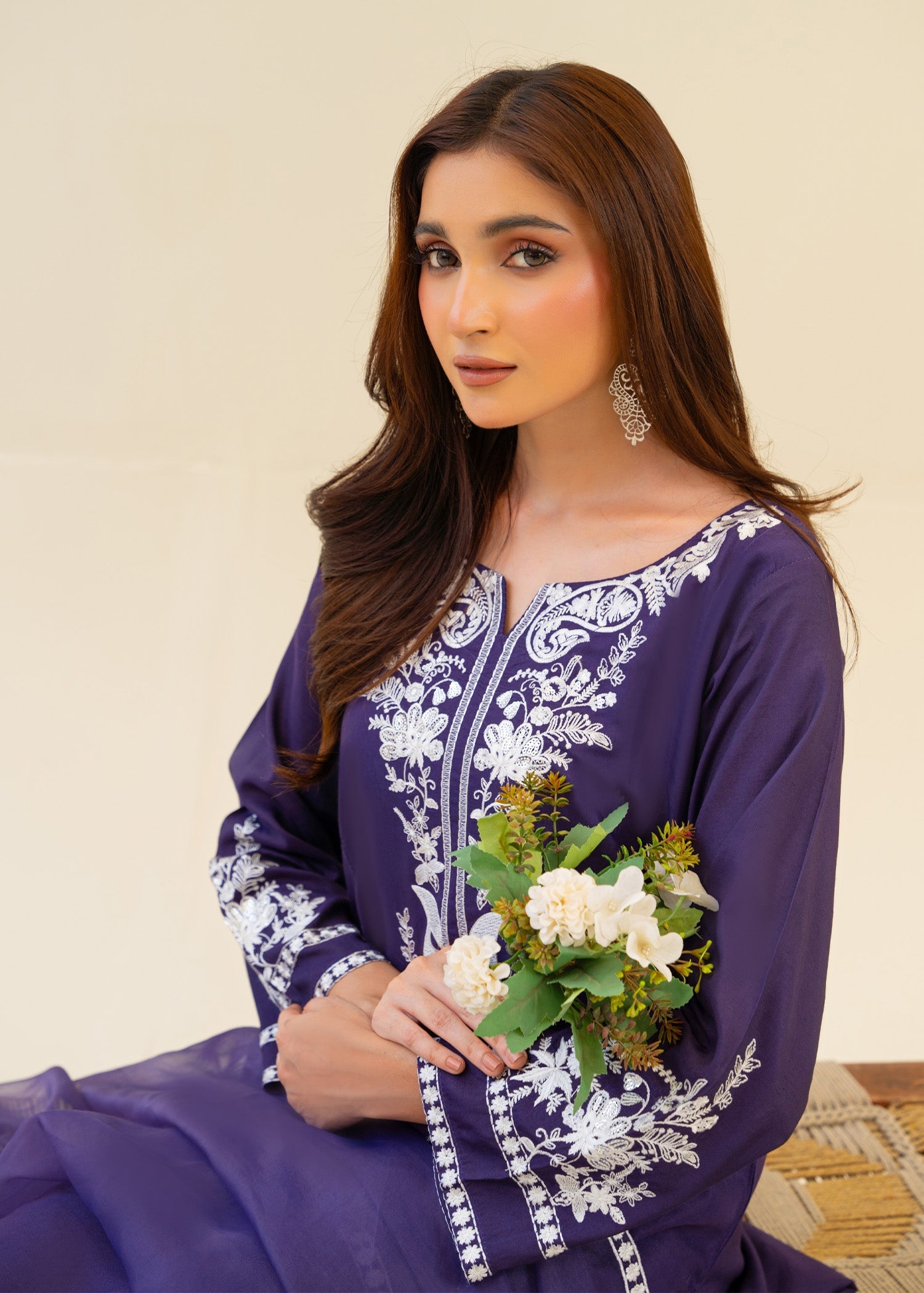 viscose raw silk Kurta Set in Purple