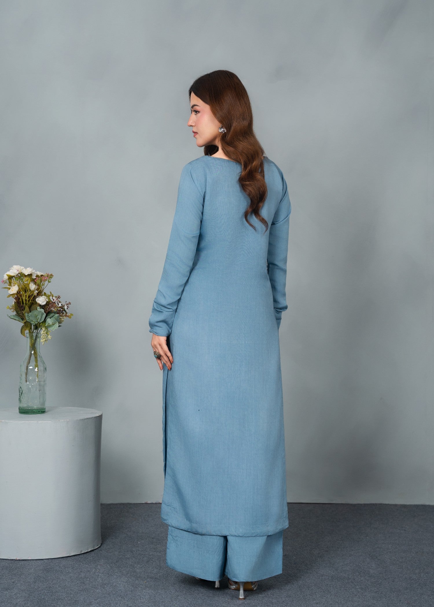 silk finish lawn Kurta Set in Powder blue
