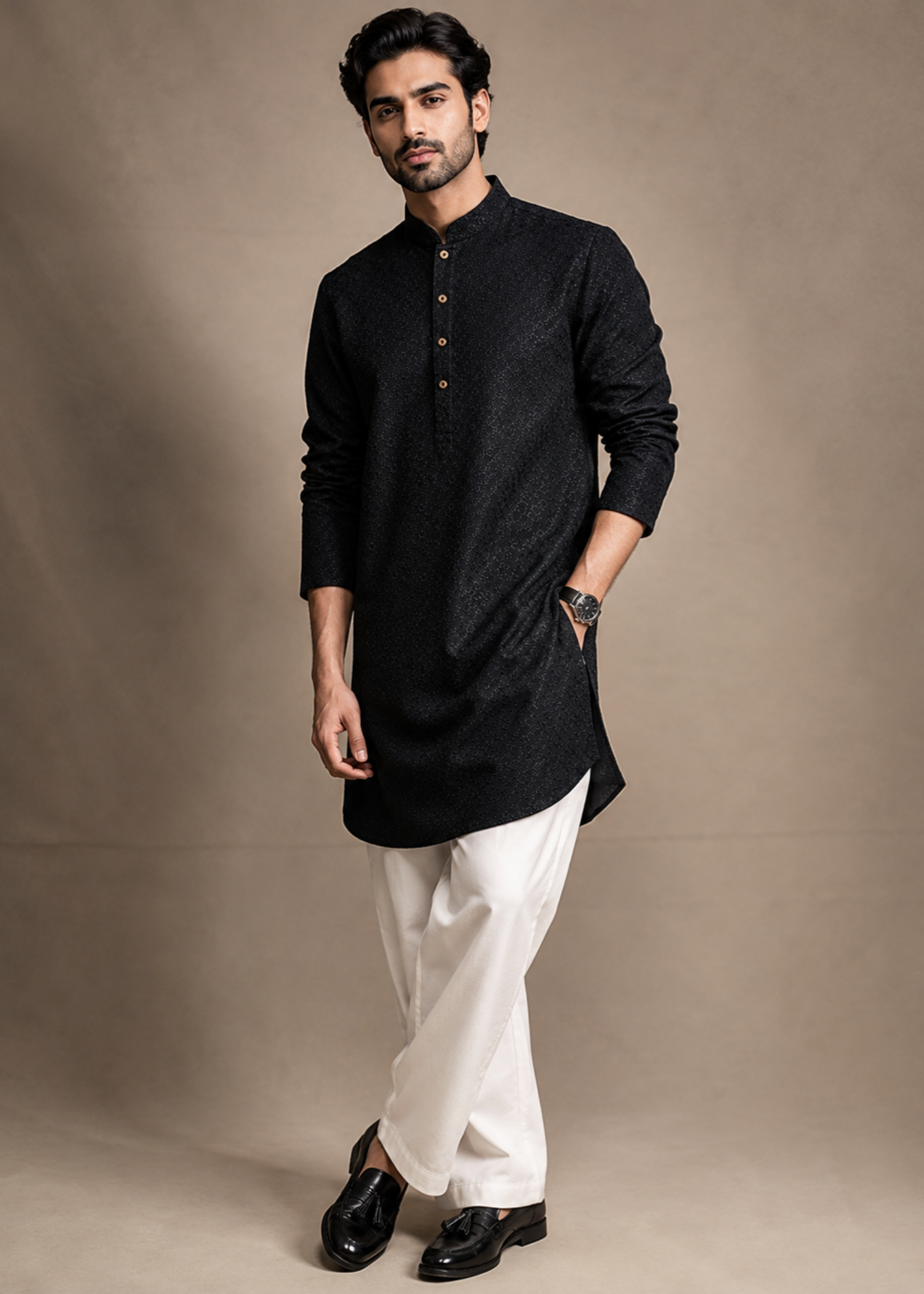 chikankari cotton Kurta in Black by Dulha Fashion House
