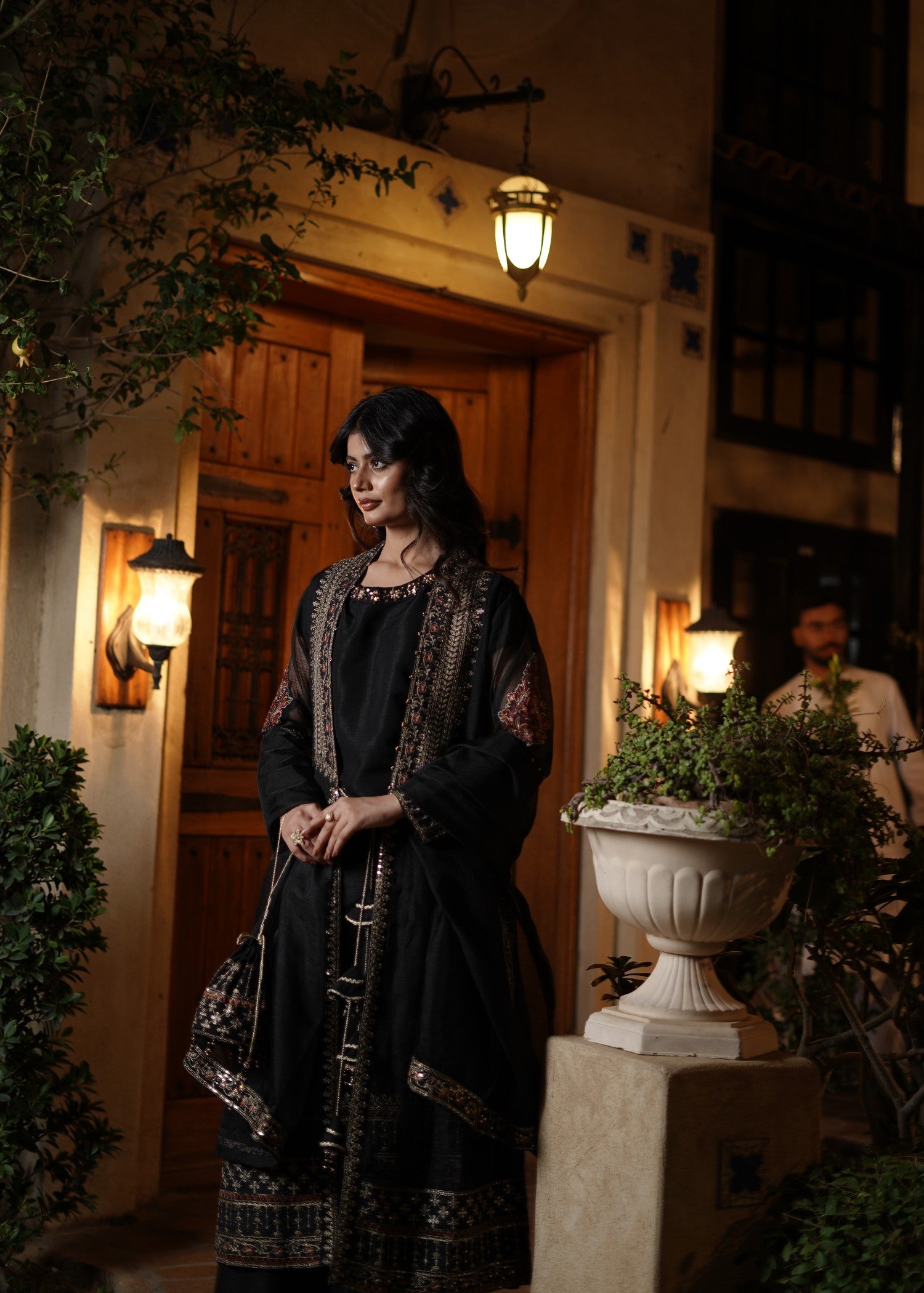 khaddi net Gown in Black