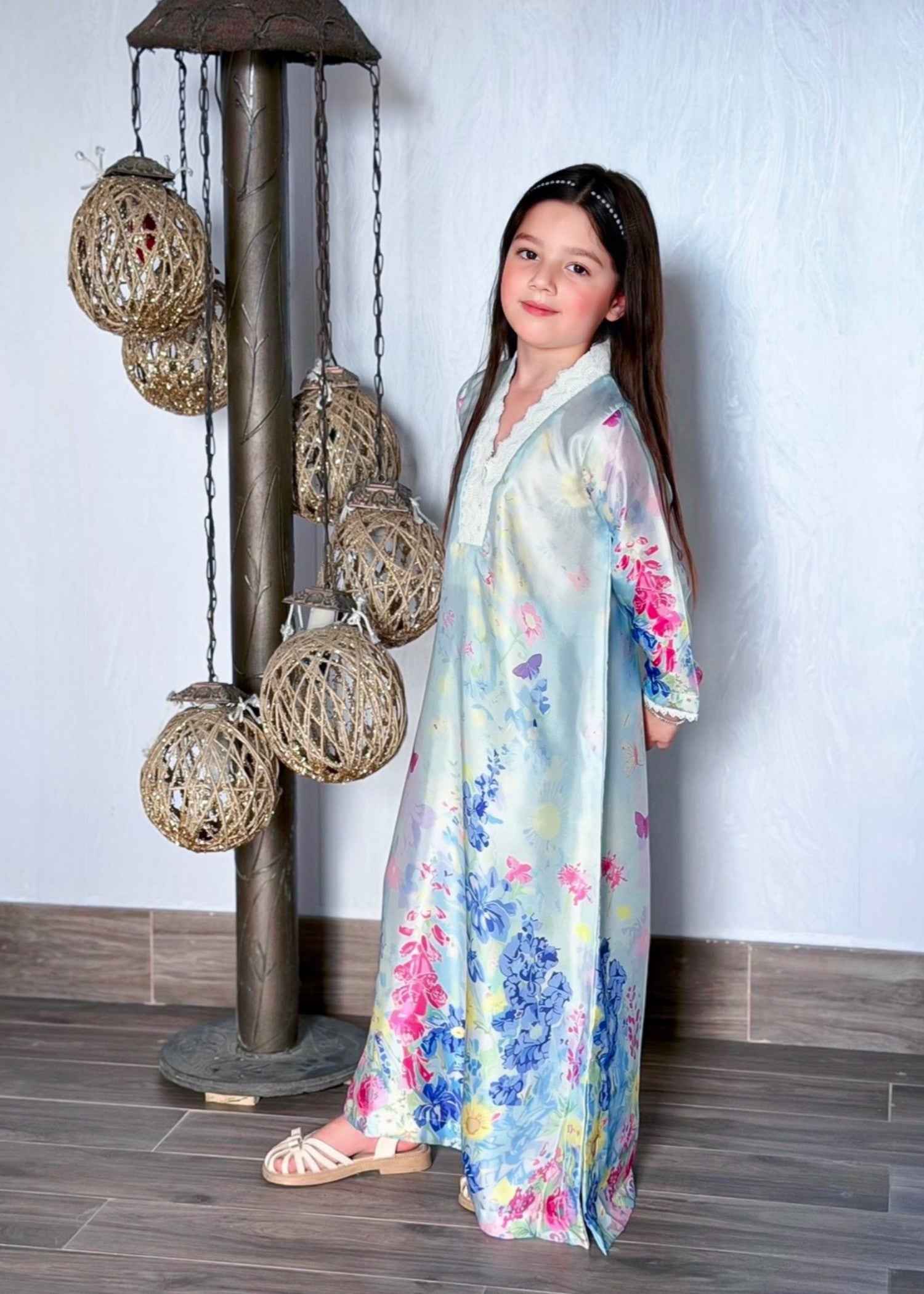 silk Kaftan in Ice blue