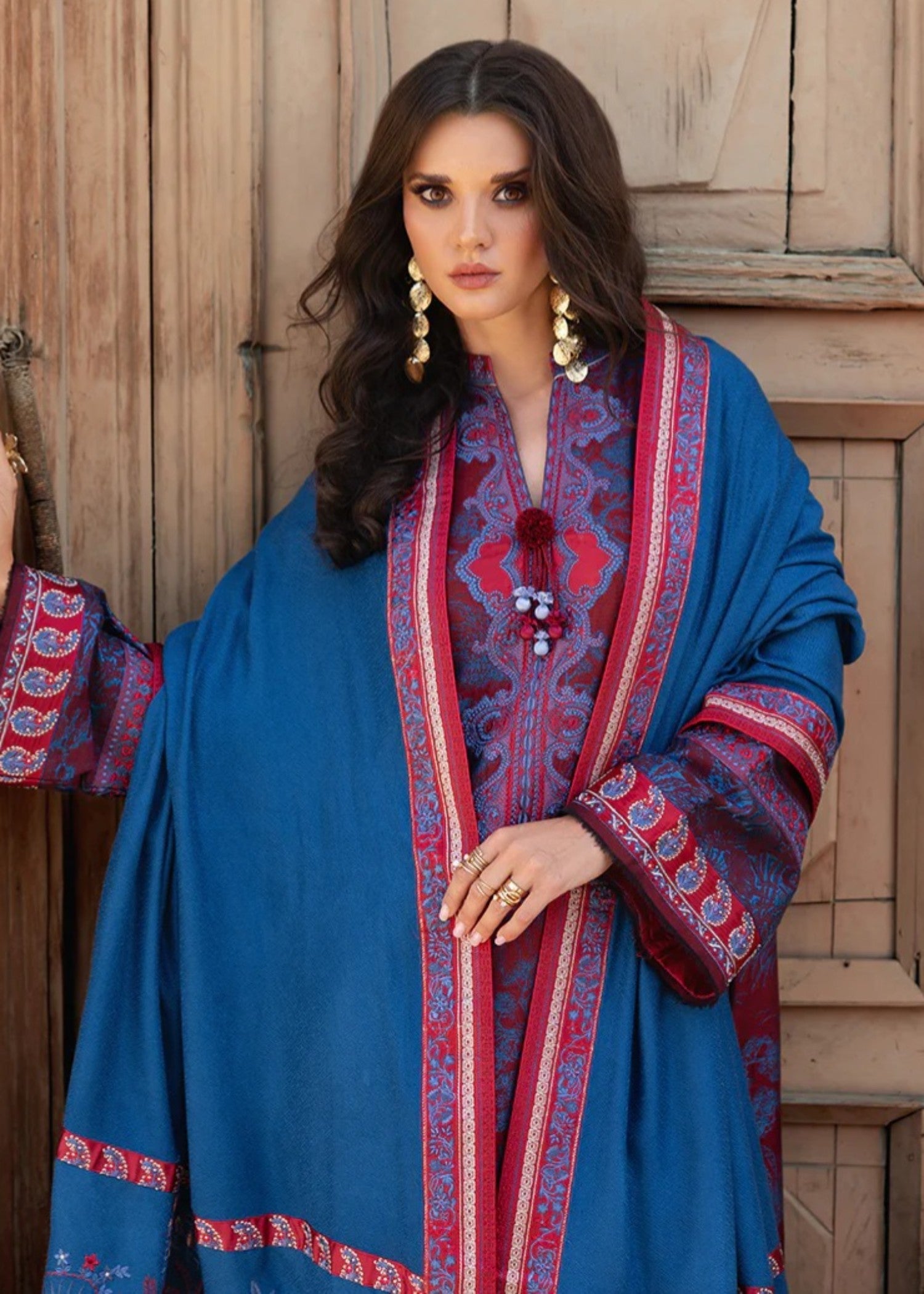viscose jacquard Unstitched in Rust red