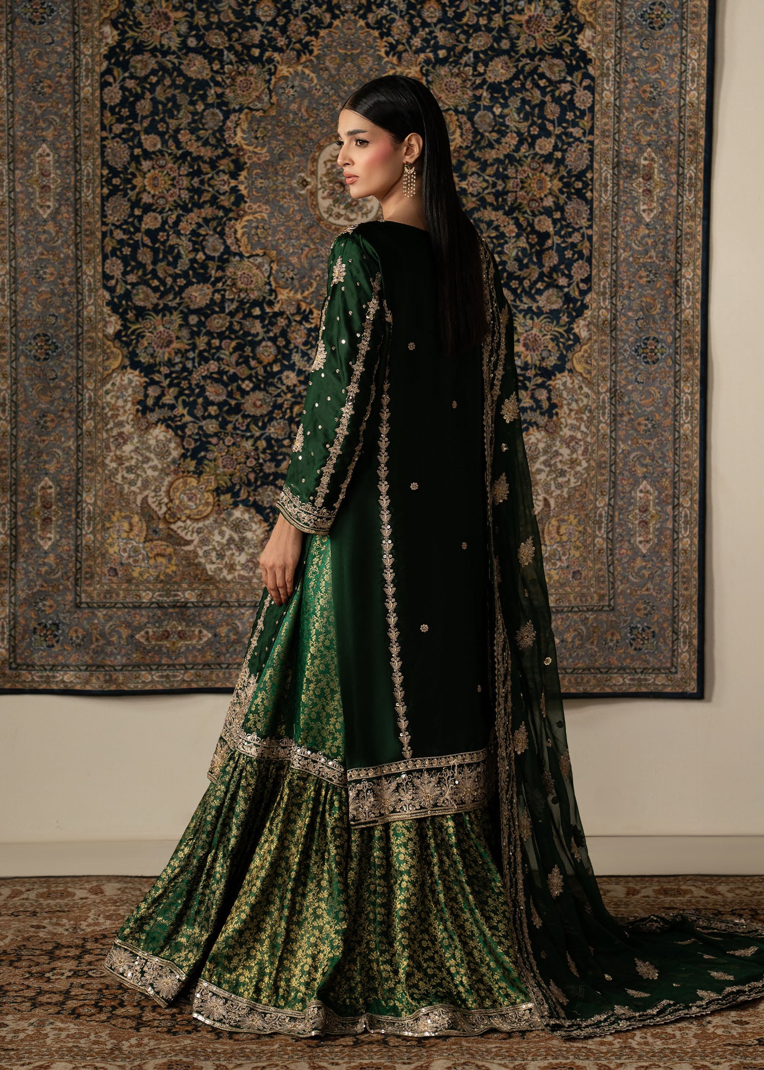 chiffon Gharara in Dark green