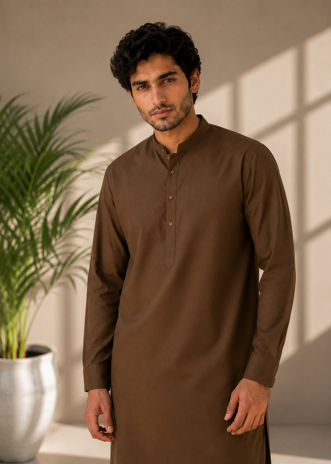 wash & wear Shalwar Kameez in Walnut brown