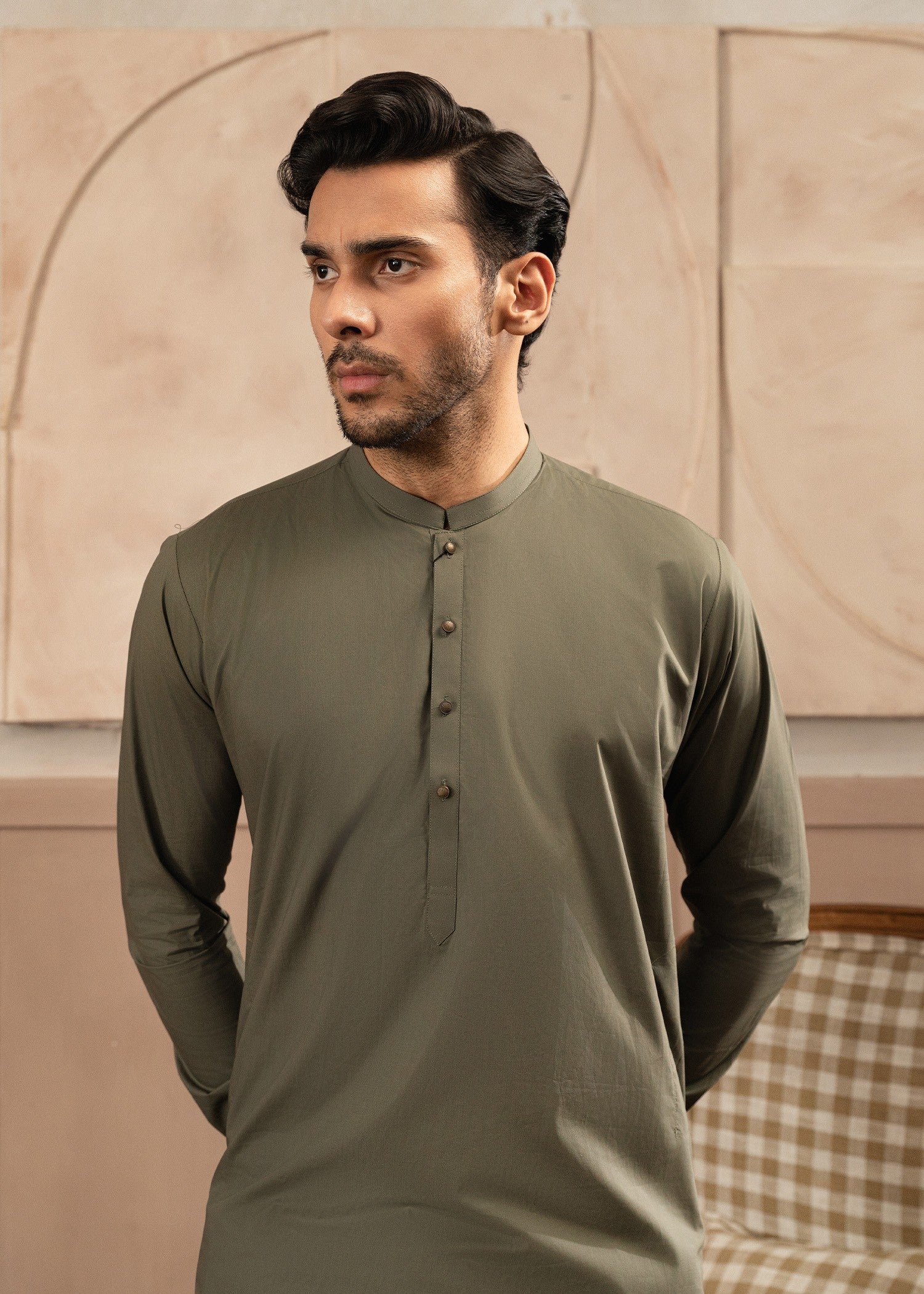 cotton Shalwar Kameez in Olive green