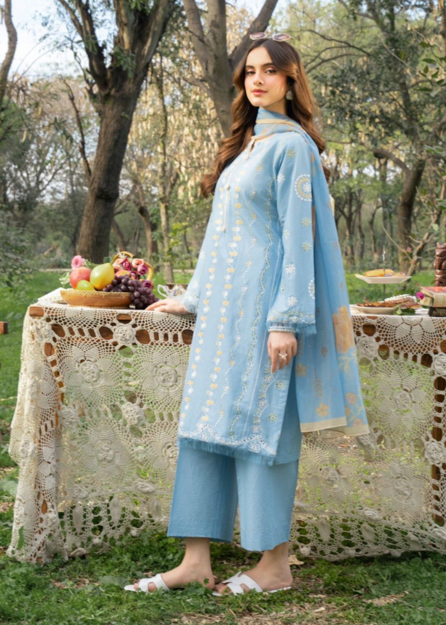lawn Kurta Set in Powder blue