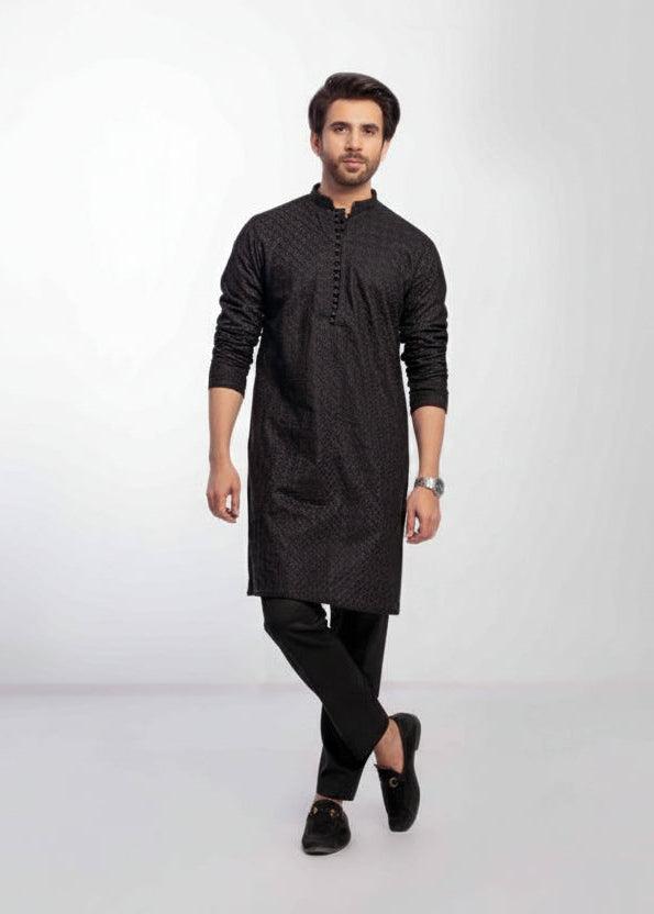 chikankari cotton Kurta Set in Black