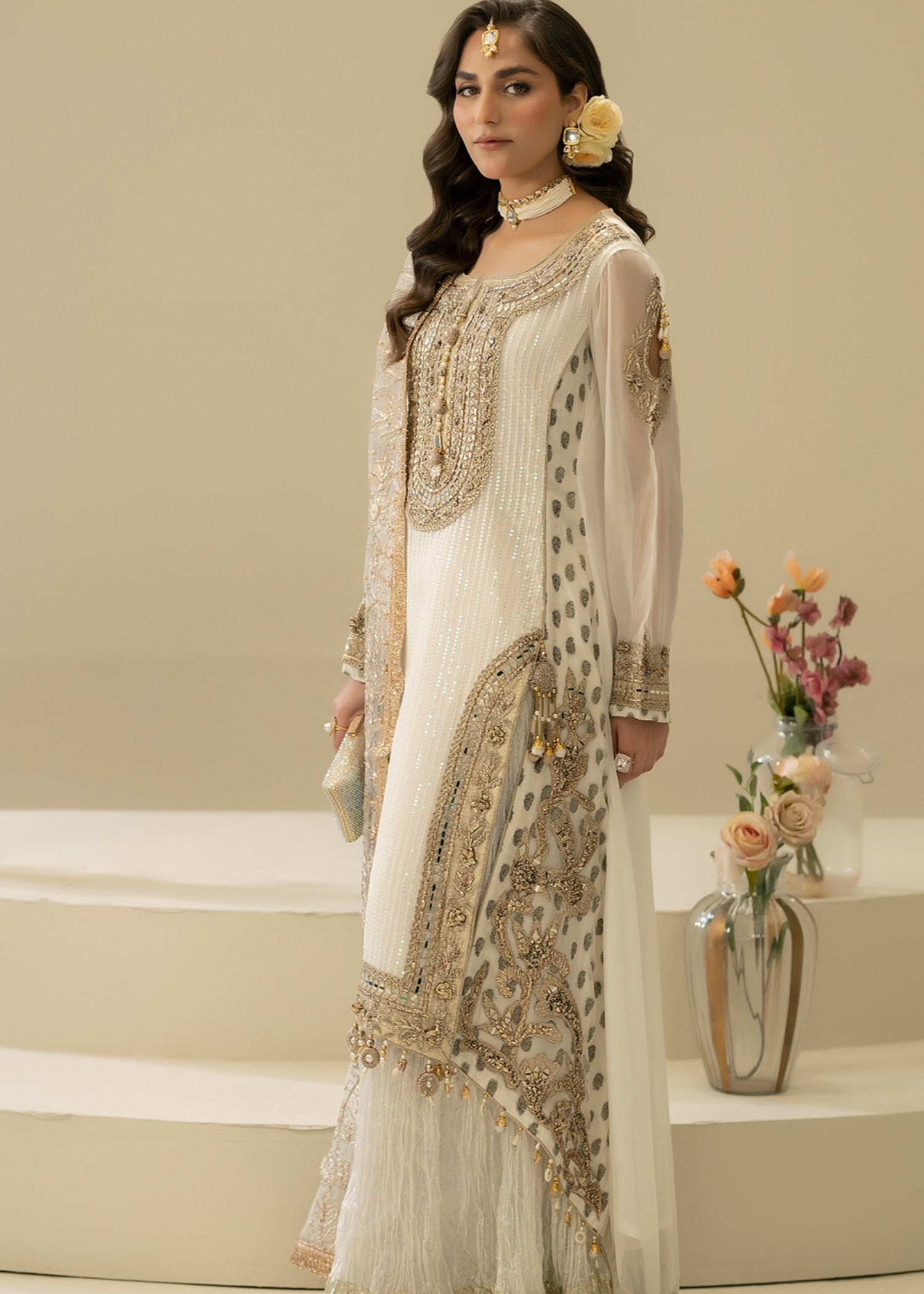banarsi silk Sharara in White