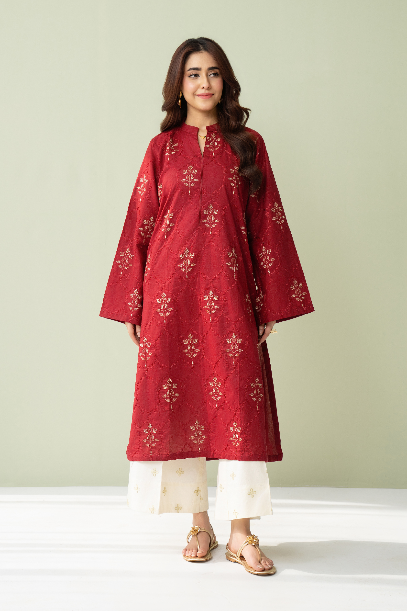 lawn cotton Kurta Set in Blood red