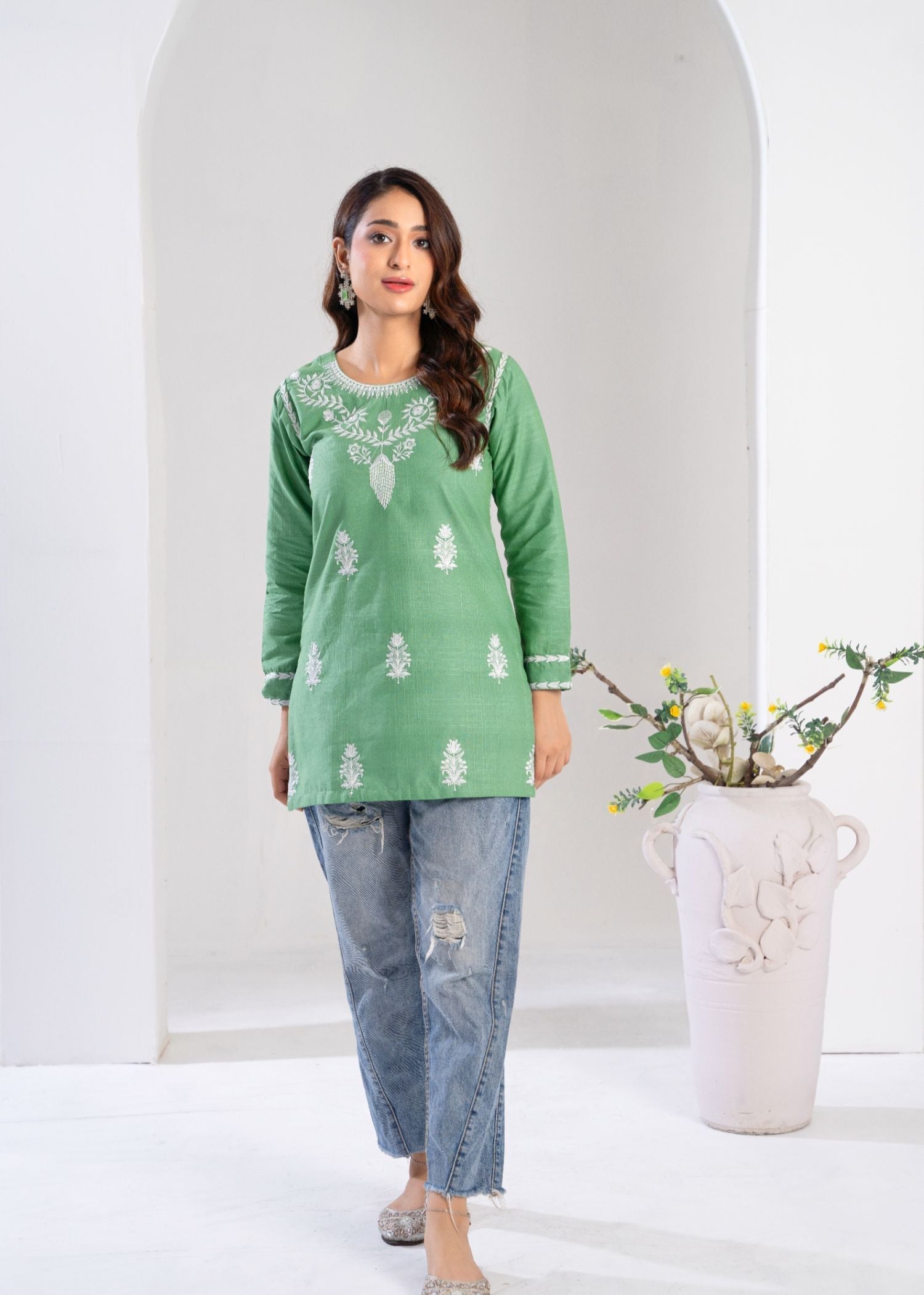 cotton Kurti in Moss green