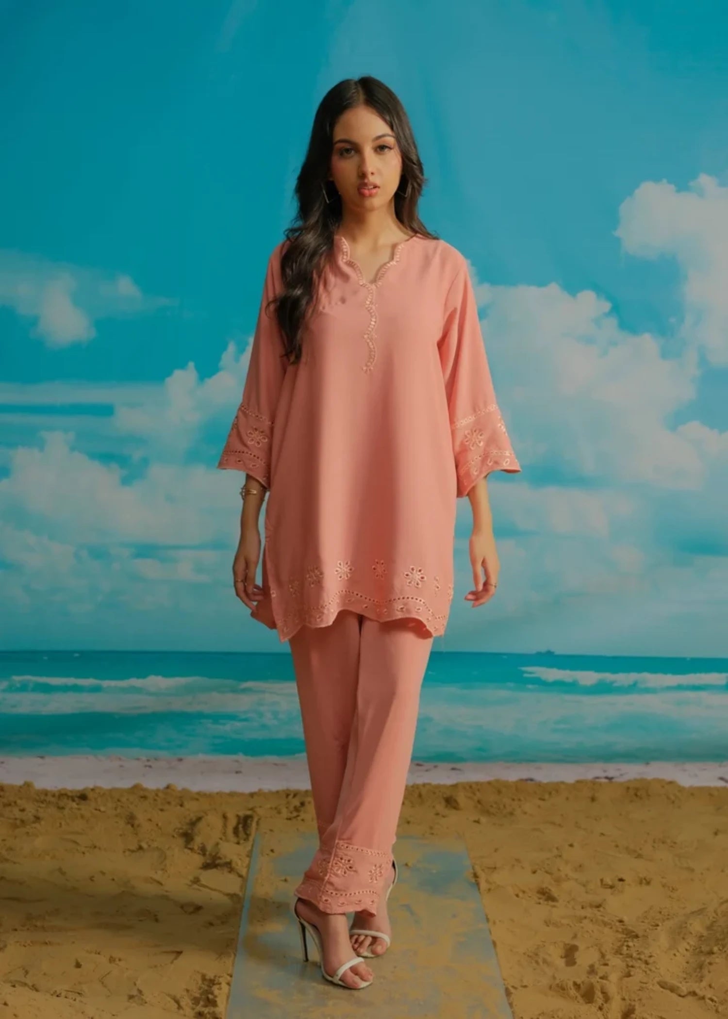 cambric Co Ord Sets in Peach orange
