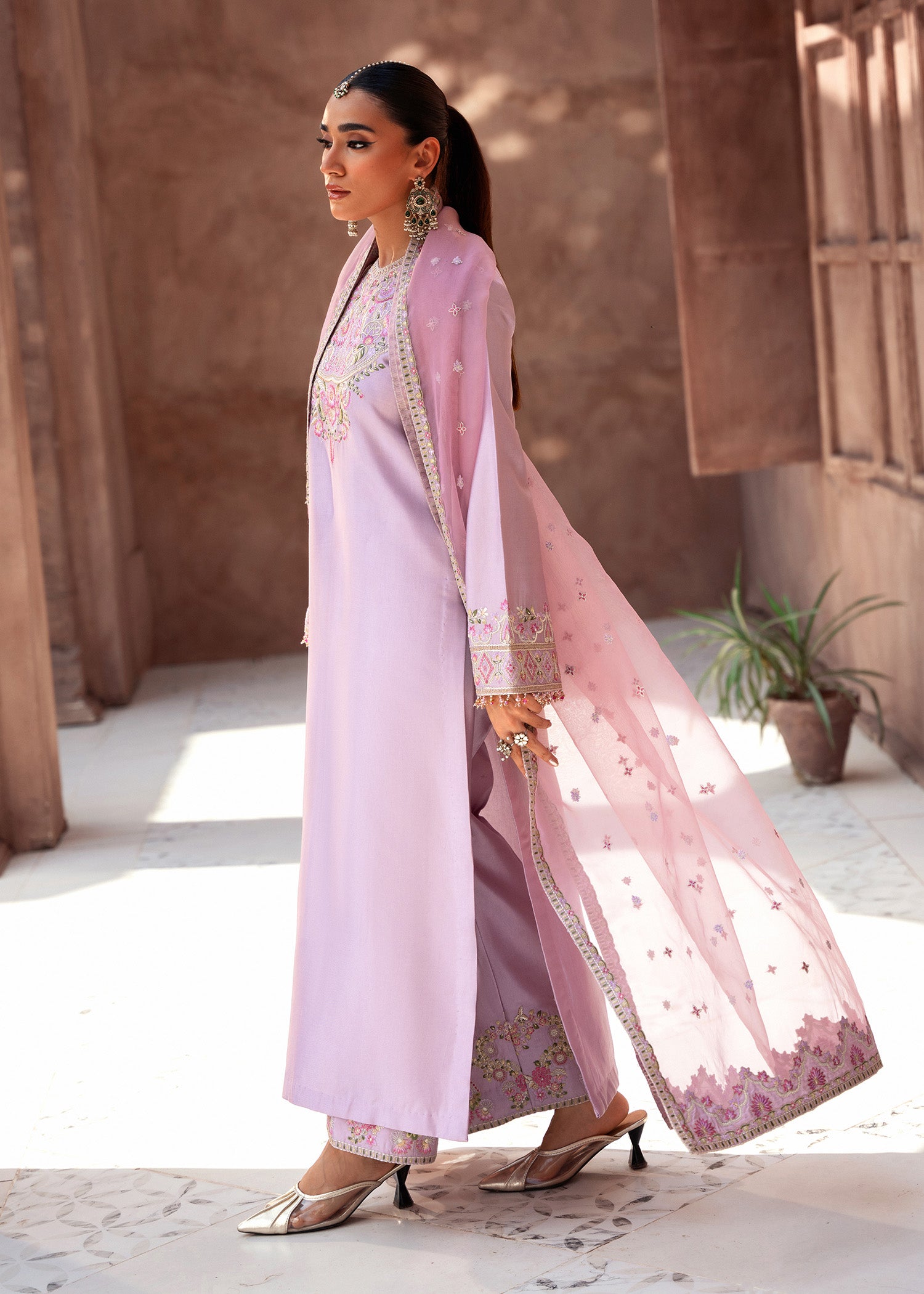 tussar silk Kurta Set in Lavender pink