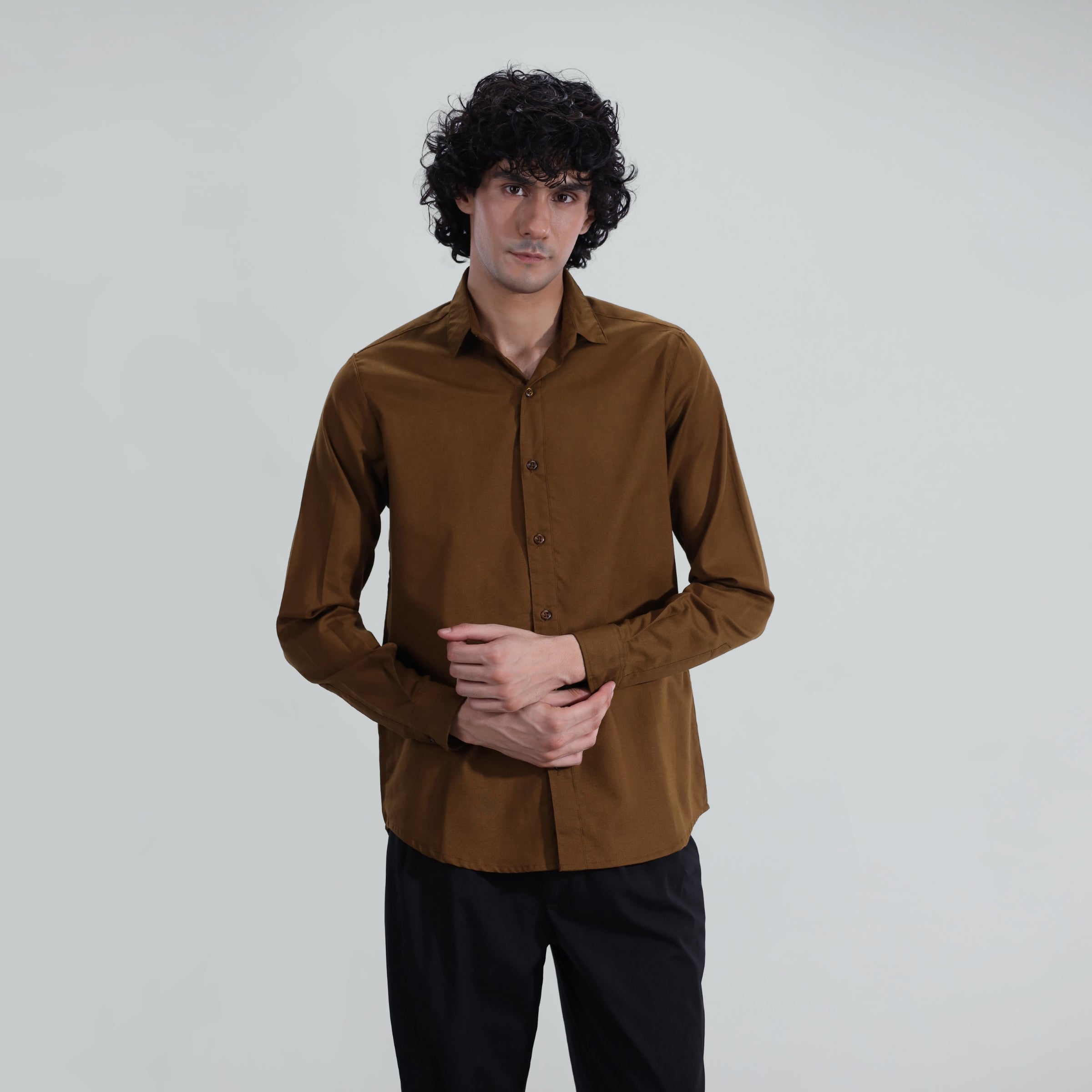 seersucker Casual Shirt in Brown