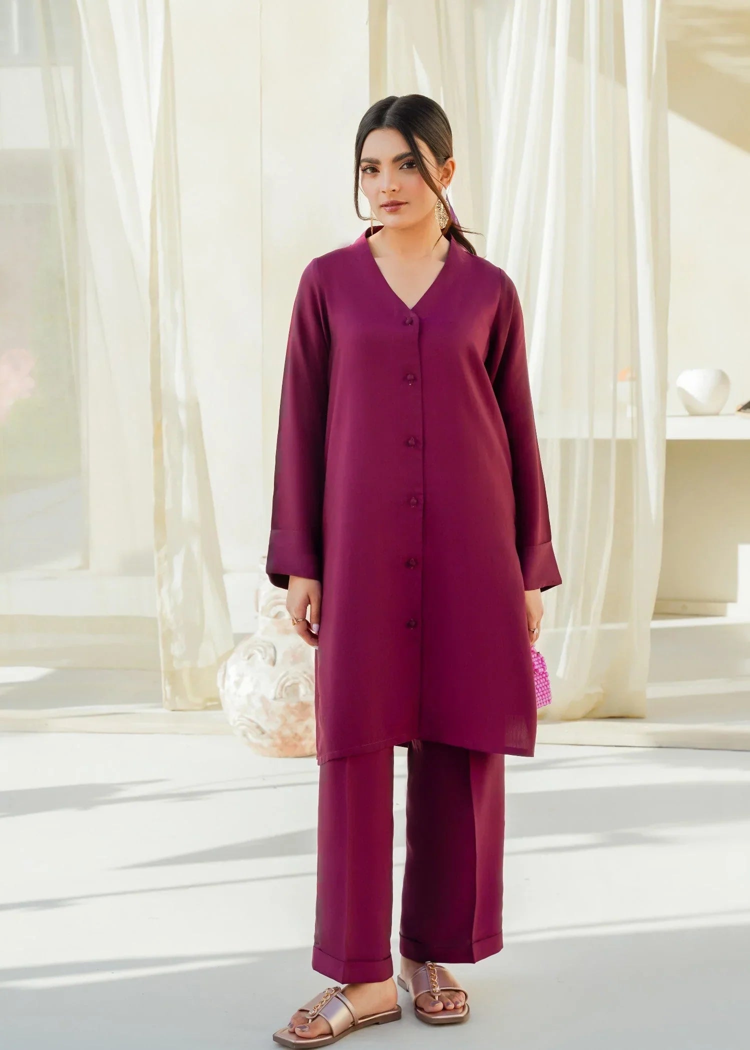 cotton silk Co ord Sets in Burgundy