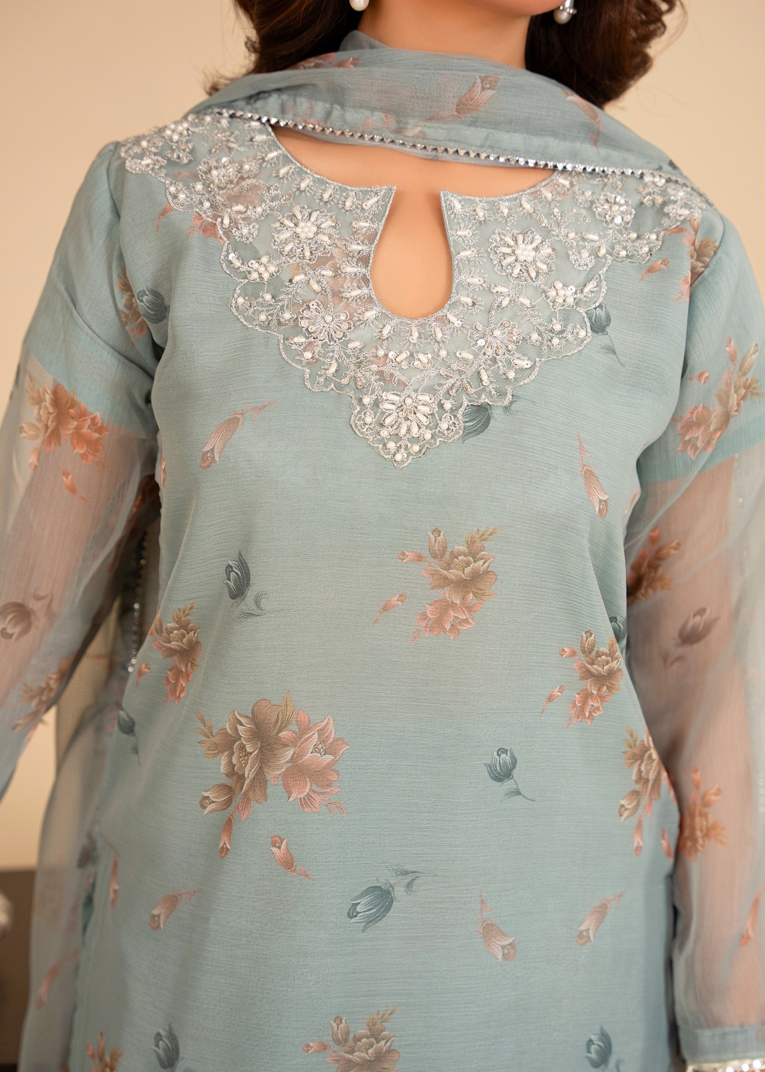 bemberg crinkle chiffon Gharara in Ice blue