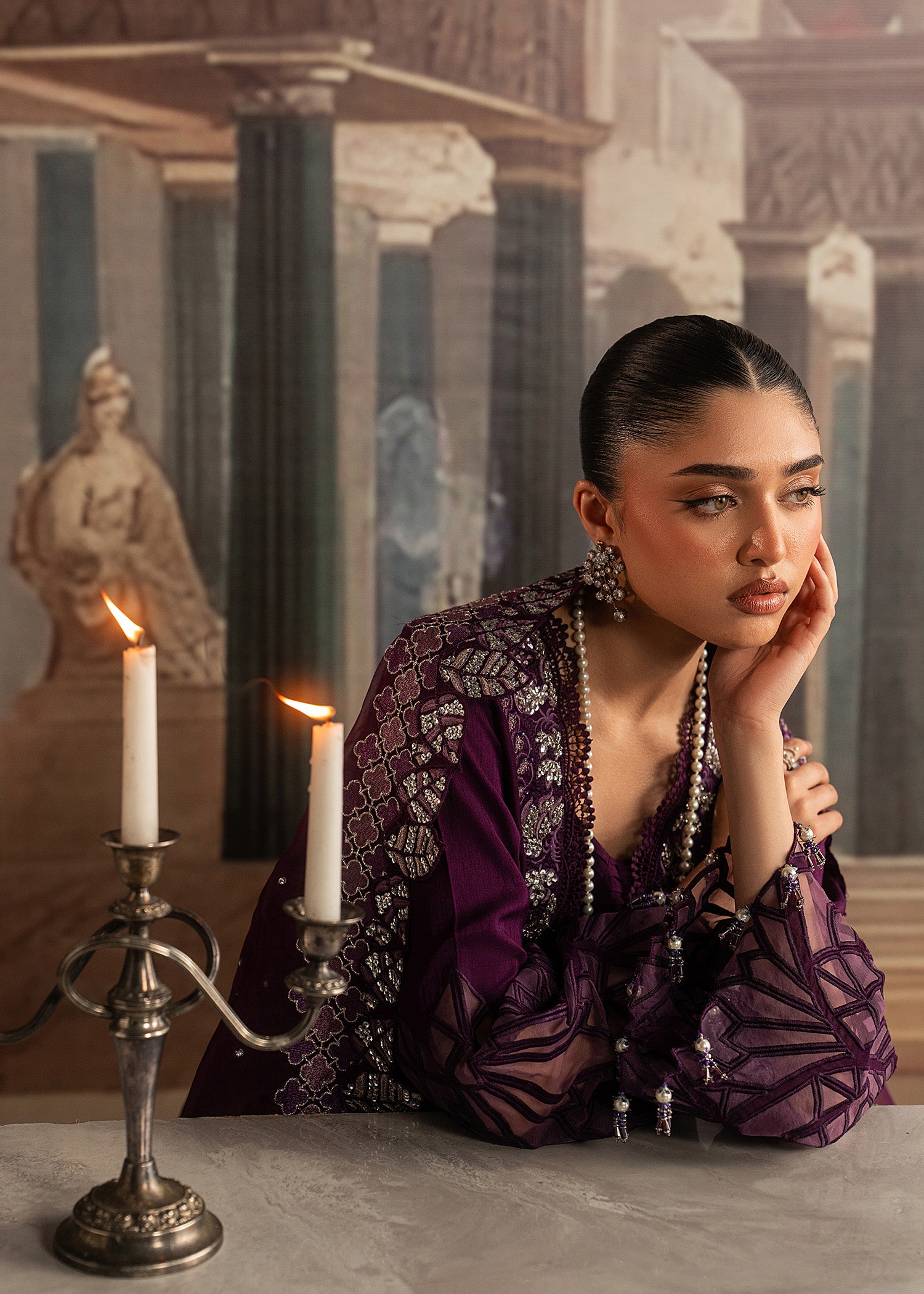 korean raw silk Sharara in Purple
