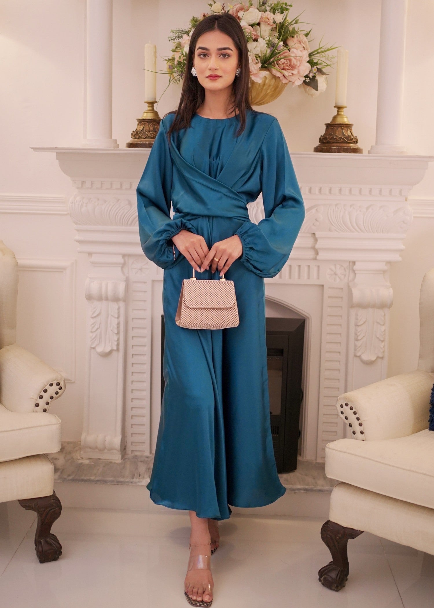 silk Dress in Bondi blue