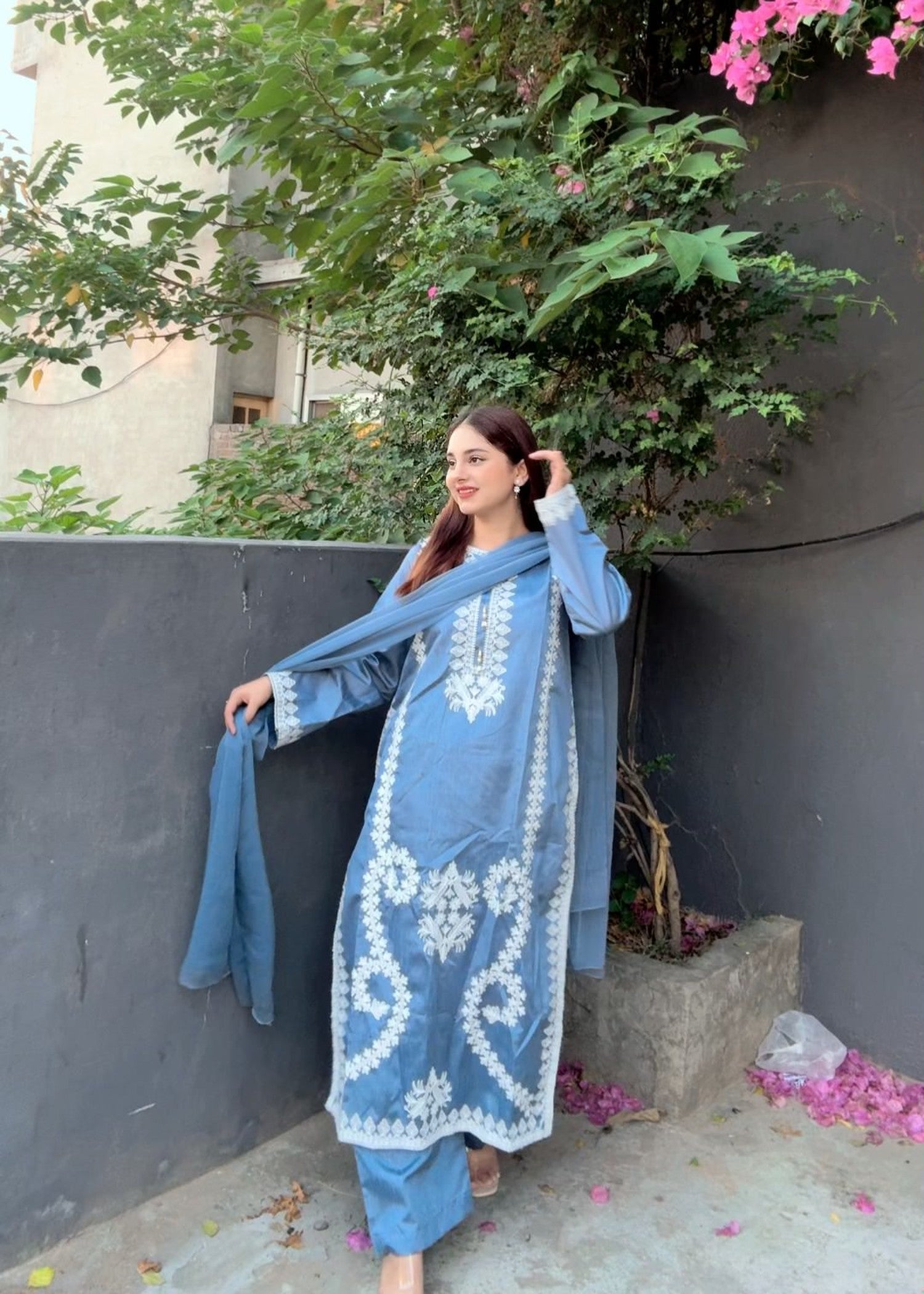 raw silk Kurta Set in Sky blue