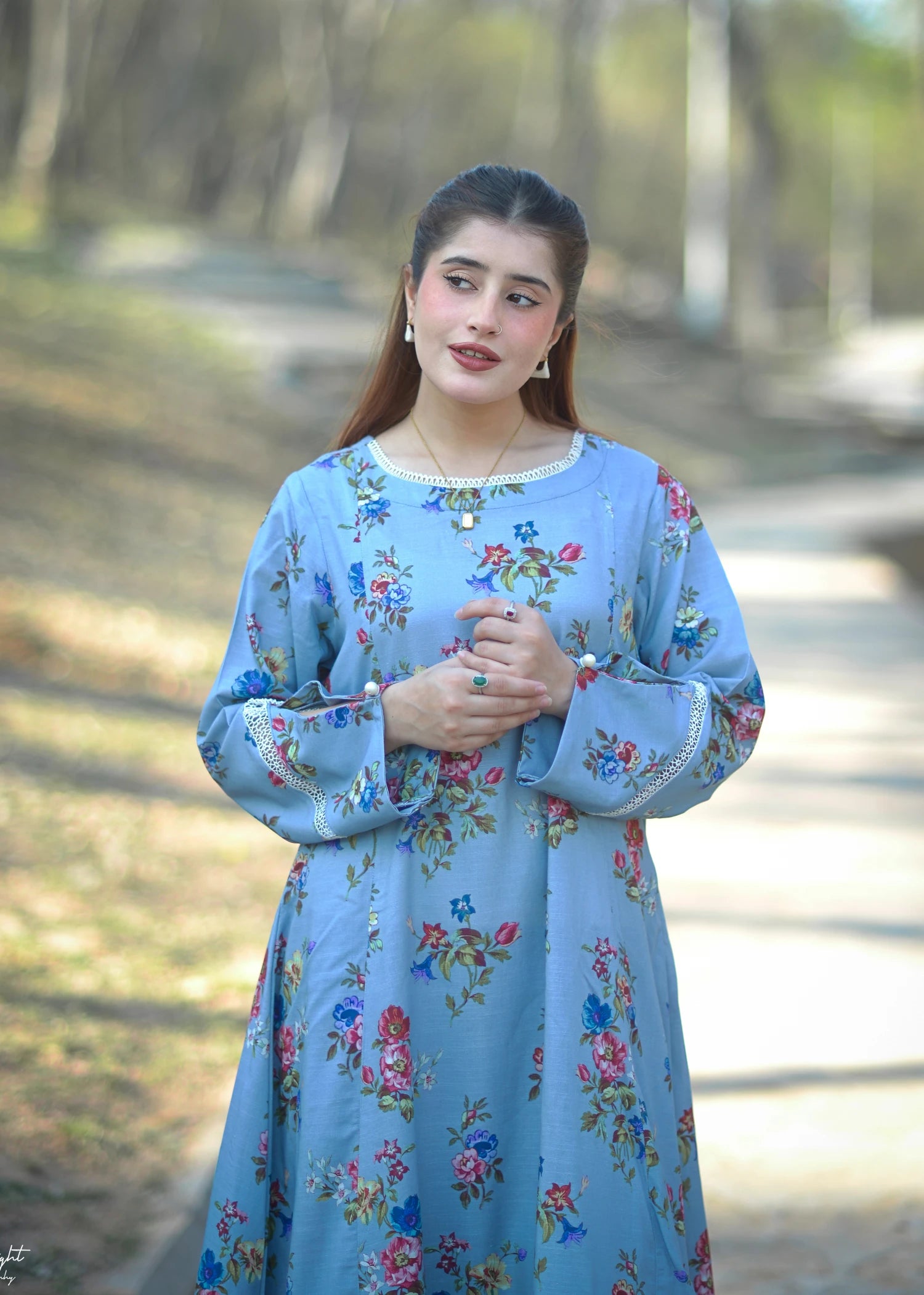 lawn cotton Kurta Set in Powder blue