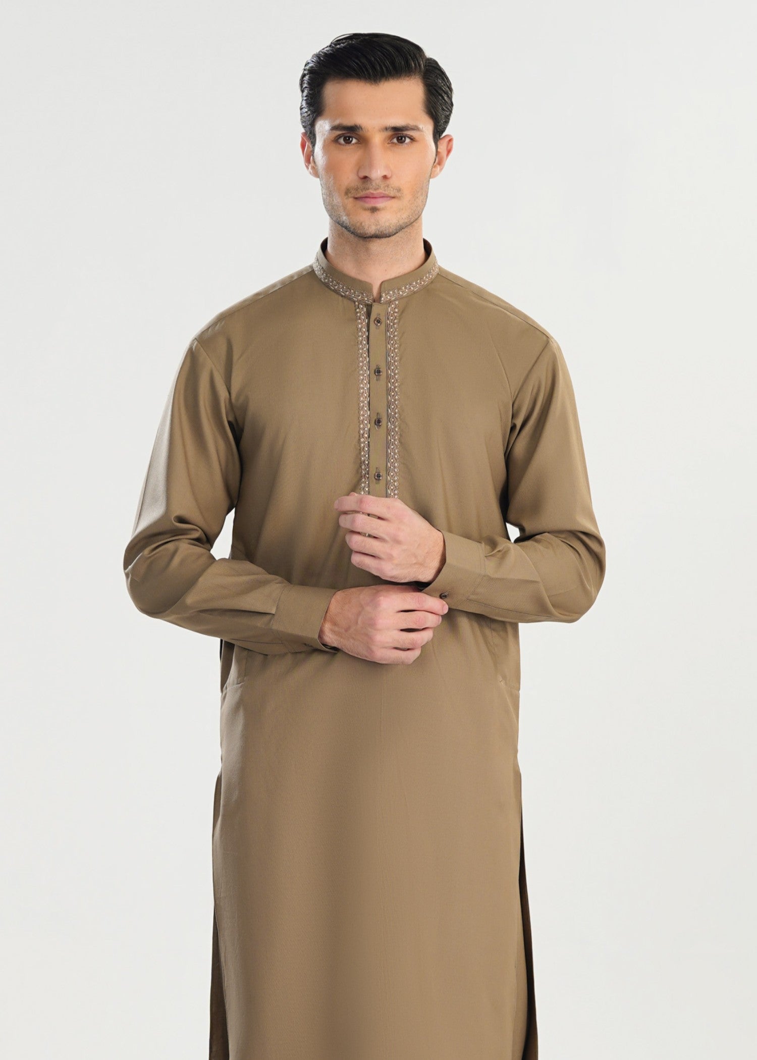 wash & wear Shalwar Kameez in Sand brown