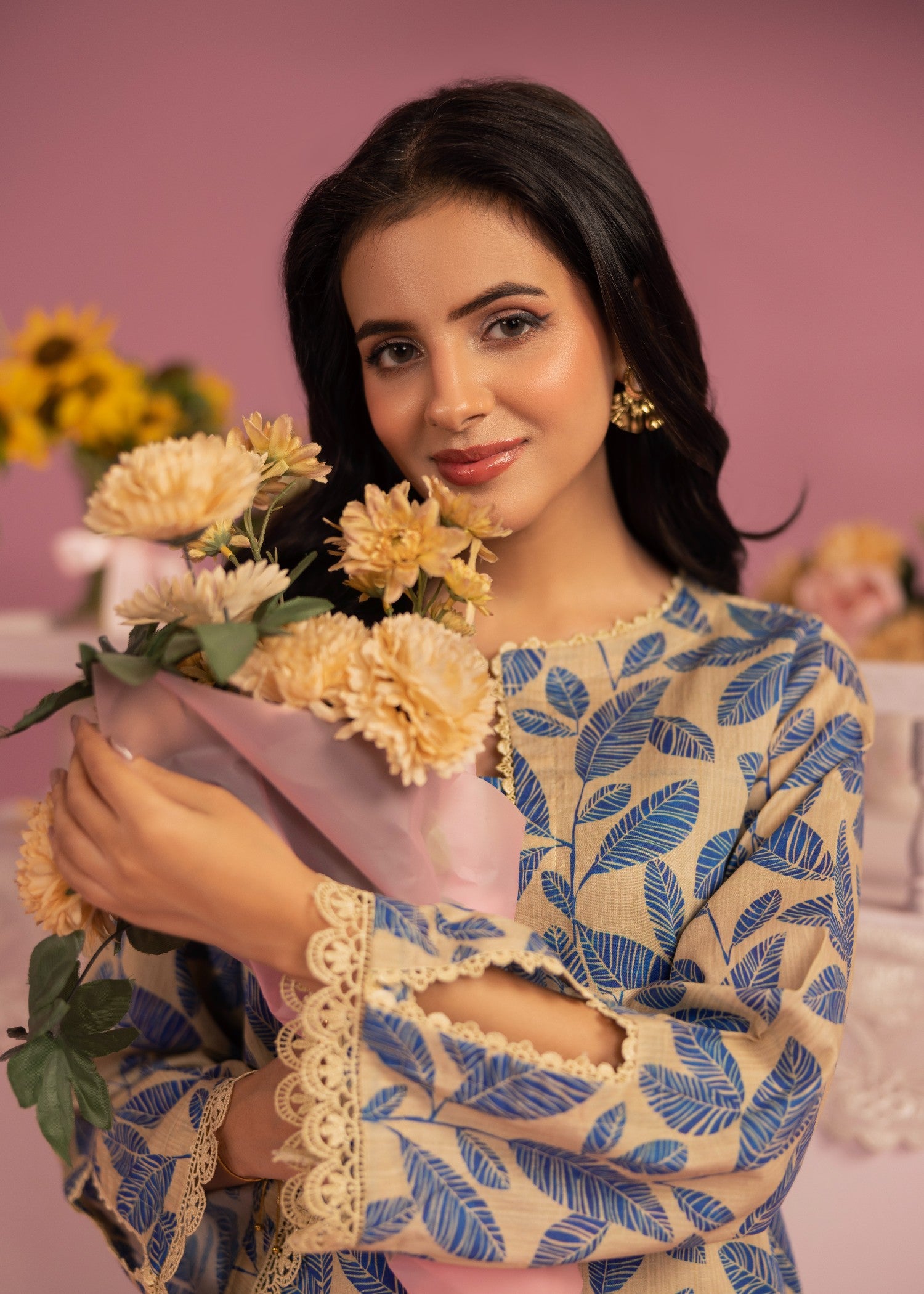 lawn Co Ord Sets in Cobalt blue, peach orange