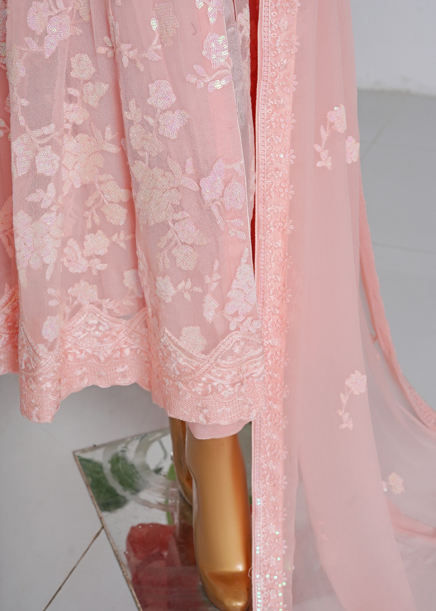 chiffon Pishwas in Blush pink